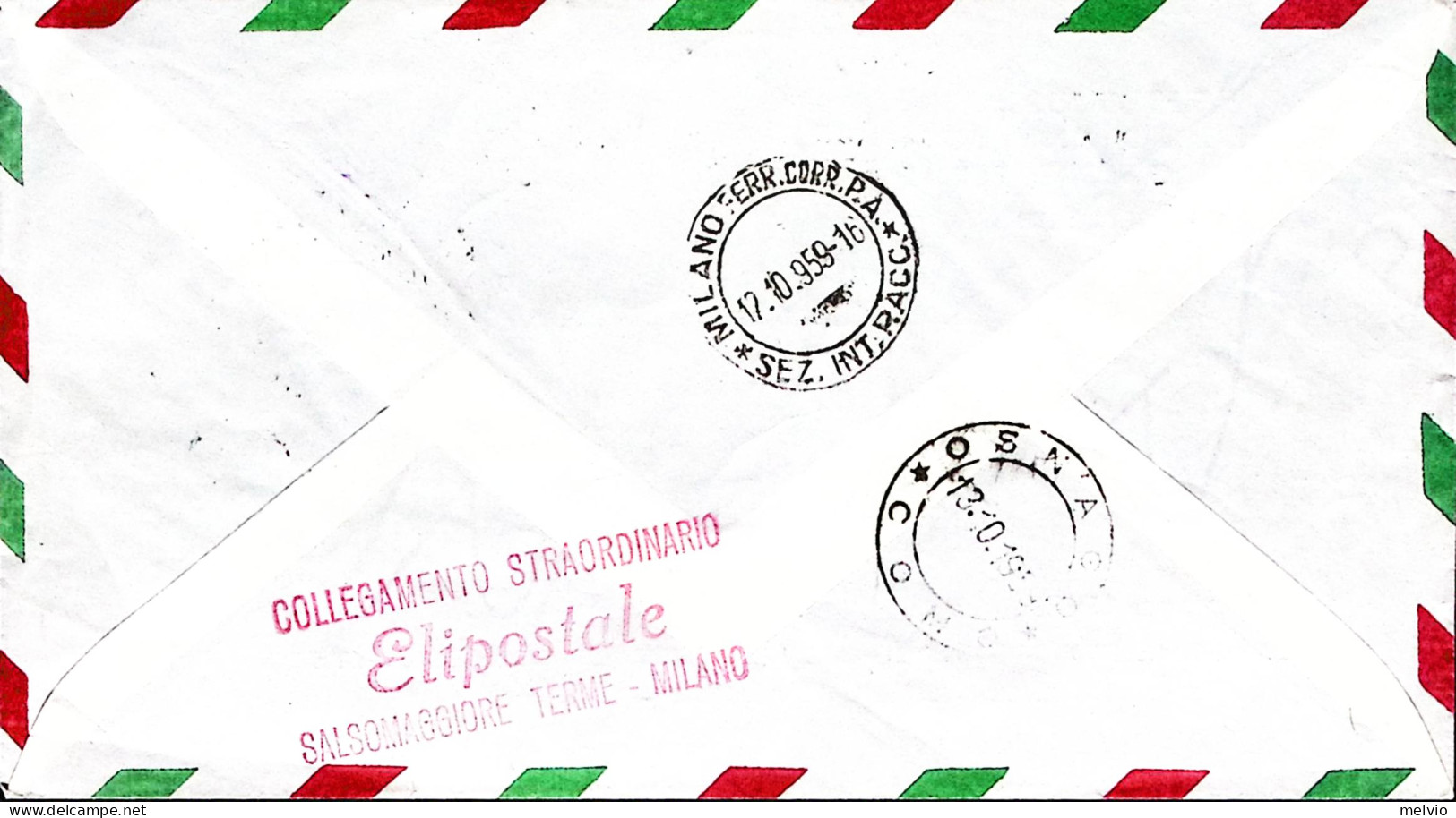 1959-Esperimento Collegamento Postale Con Elicottero Salsomaggiore-Milano (12.10 - Poste Aérienne
