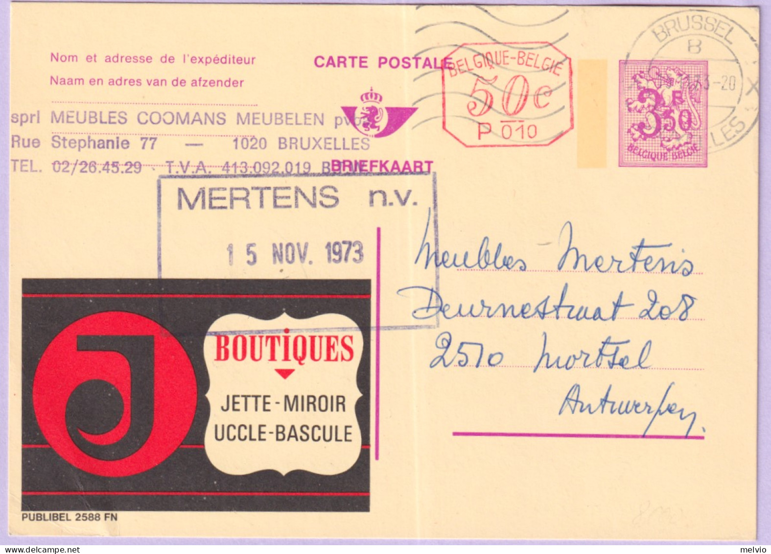 1960-Belgio Cartolina Postale F.2 Pubblicita' Stadera, Viaggiata - Other & Unclassified