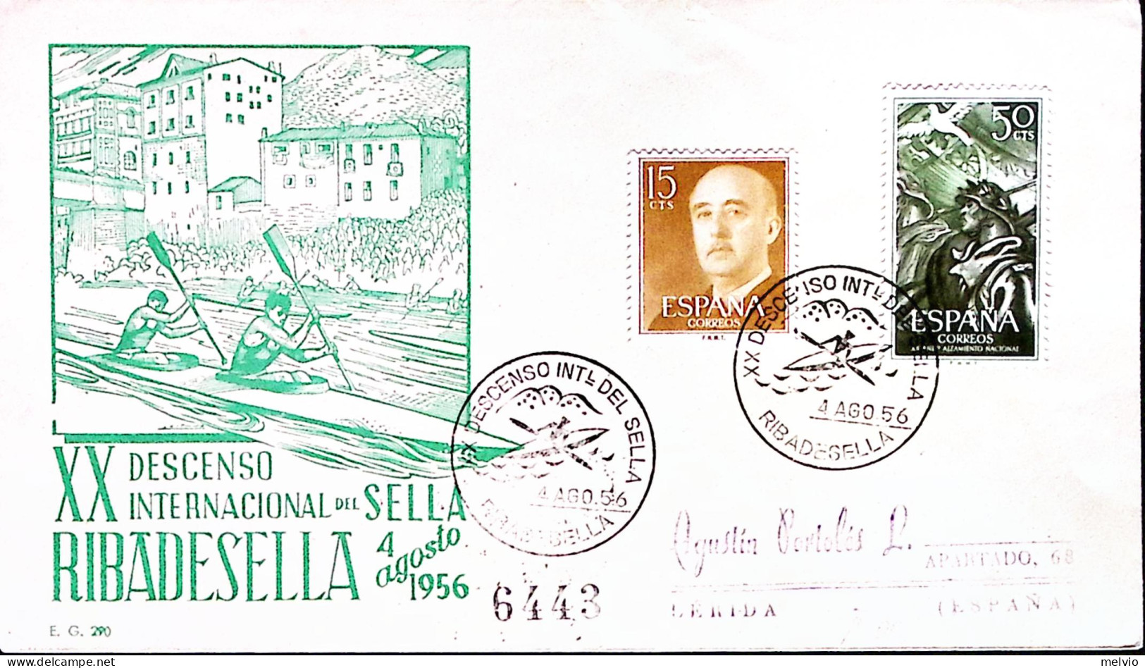 1956-SPAGNA Canoa, Discesa Ribadesella Ann. Spec. (4.8) Su Busta - Other & Unclassified