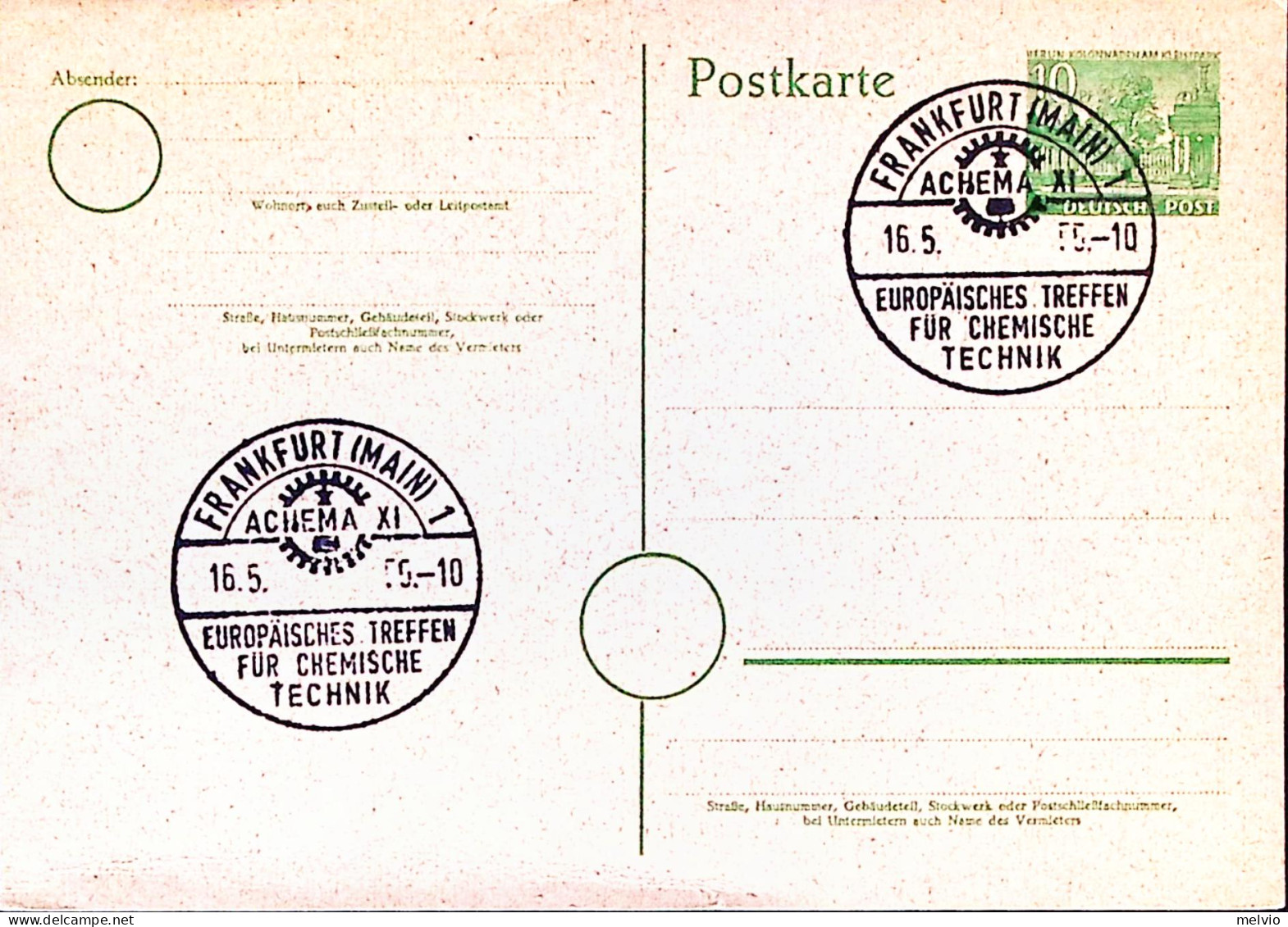 1955-Germania ACHEMA XI/Frankfurt (16.5) Annullo Speciale Su Cartolina Postale - Cartas & Documentos