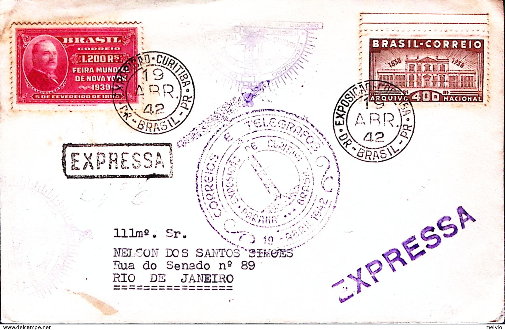 1942-Brasile Annnullo Speciale Esposizione Curitiba (19.4) Su Espresso - Sonstige & Ohne Zuordnung