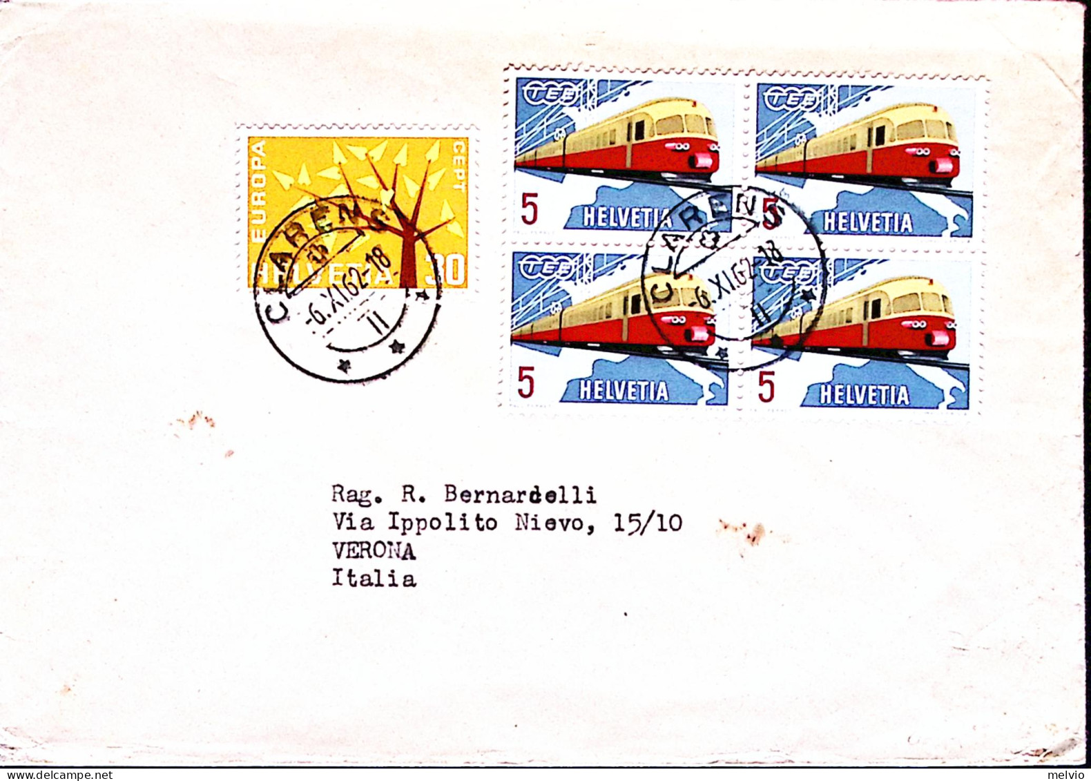 1962-Svizzera Propaganda Blocco 4 C.5 + Europa C.30 Su Busta Per L'Italia - Otros & Sin Clasificación
