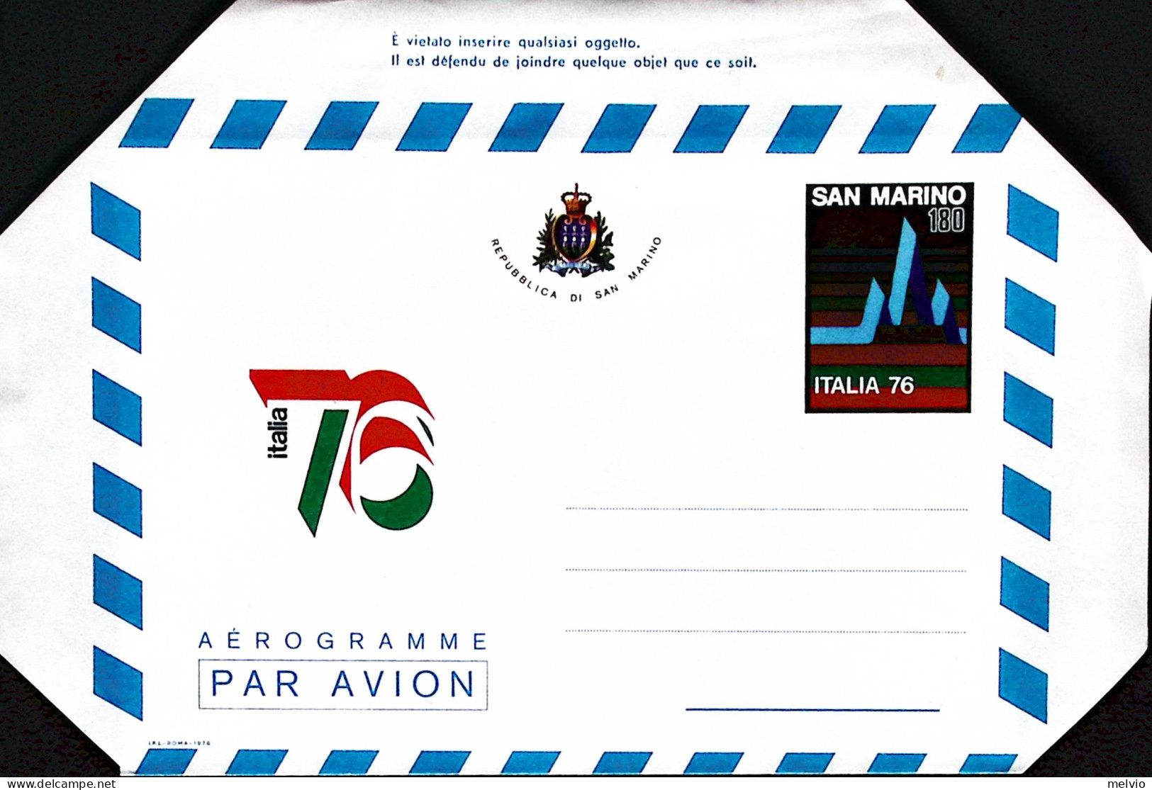 1976-SAN MARINO Lire 180 Esposizione Italia1976 Nuovo - Postal Stationery