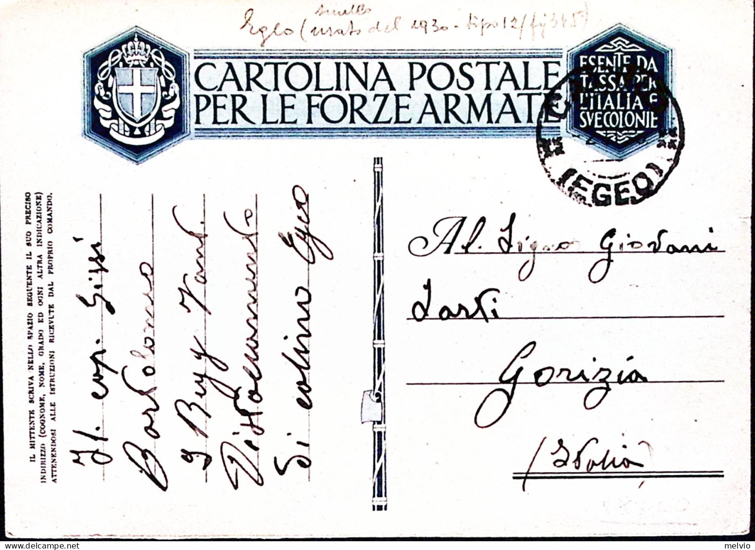 1936-CALINO/(EGEO) C.2 (2.11) Su Cartolina Franchigia Africa Orientale - Aegean (Calino)