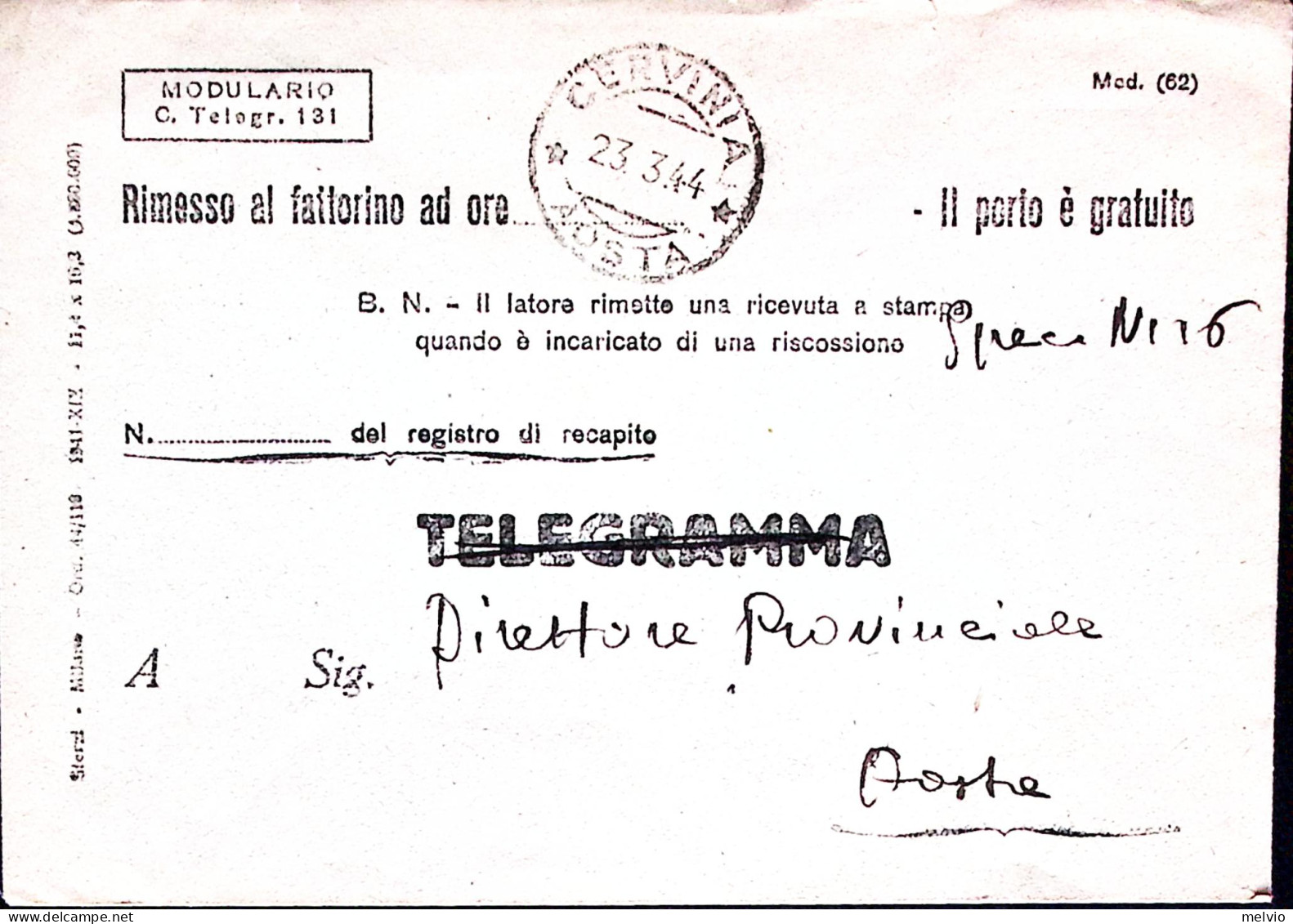 1944-CERVINIA/AOSTA C.2 (23.3) Su Busta Mod (62) - Poststempel