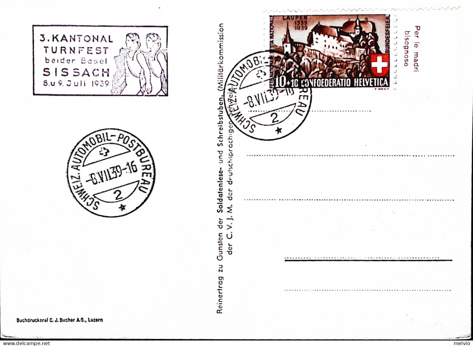 1939-Svizzera 3 Feste Ginniche/Sissach Annullo Speciale (8.7) Su Cartolina Affra - Otros & Sin Clasificación