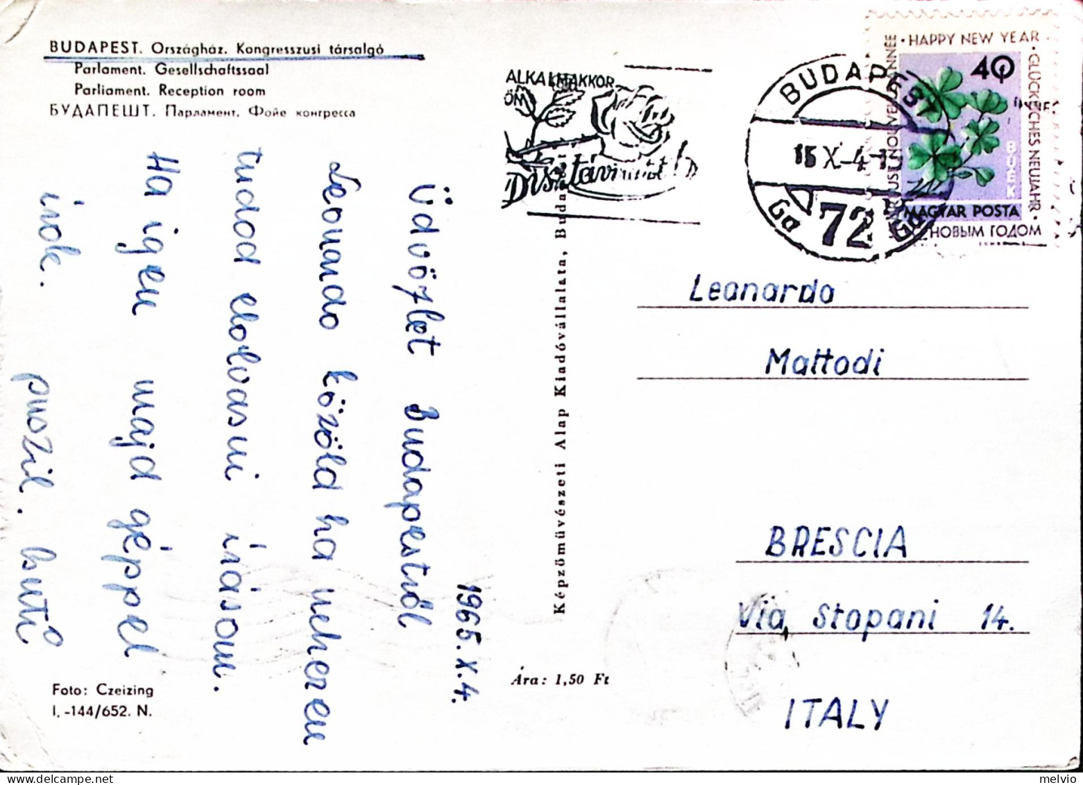 1965-Ungheria Nuovo Anno Su Cartolina Budapest (15.10) Per L'Italia - Ungheria