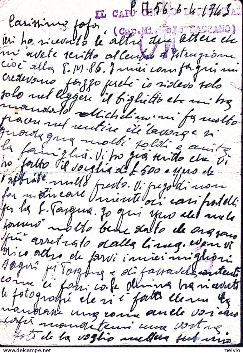1943-XI UFFICIO POSTALE CONCENTRAMENTO C.2 (10.4) Su Cartolina Franchigia Manosc - Poststempel