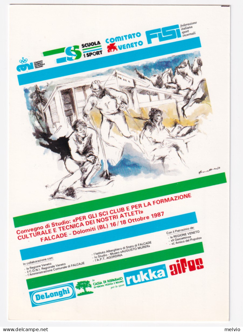 1987-FALCADE CONVEGNO STUDI SCI CLUB (18.10) Annullo Speciale Su Cartolina - 1981-90: Marcofilie