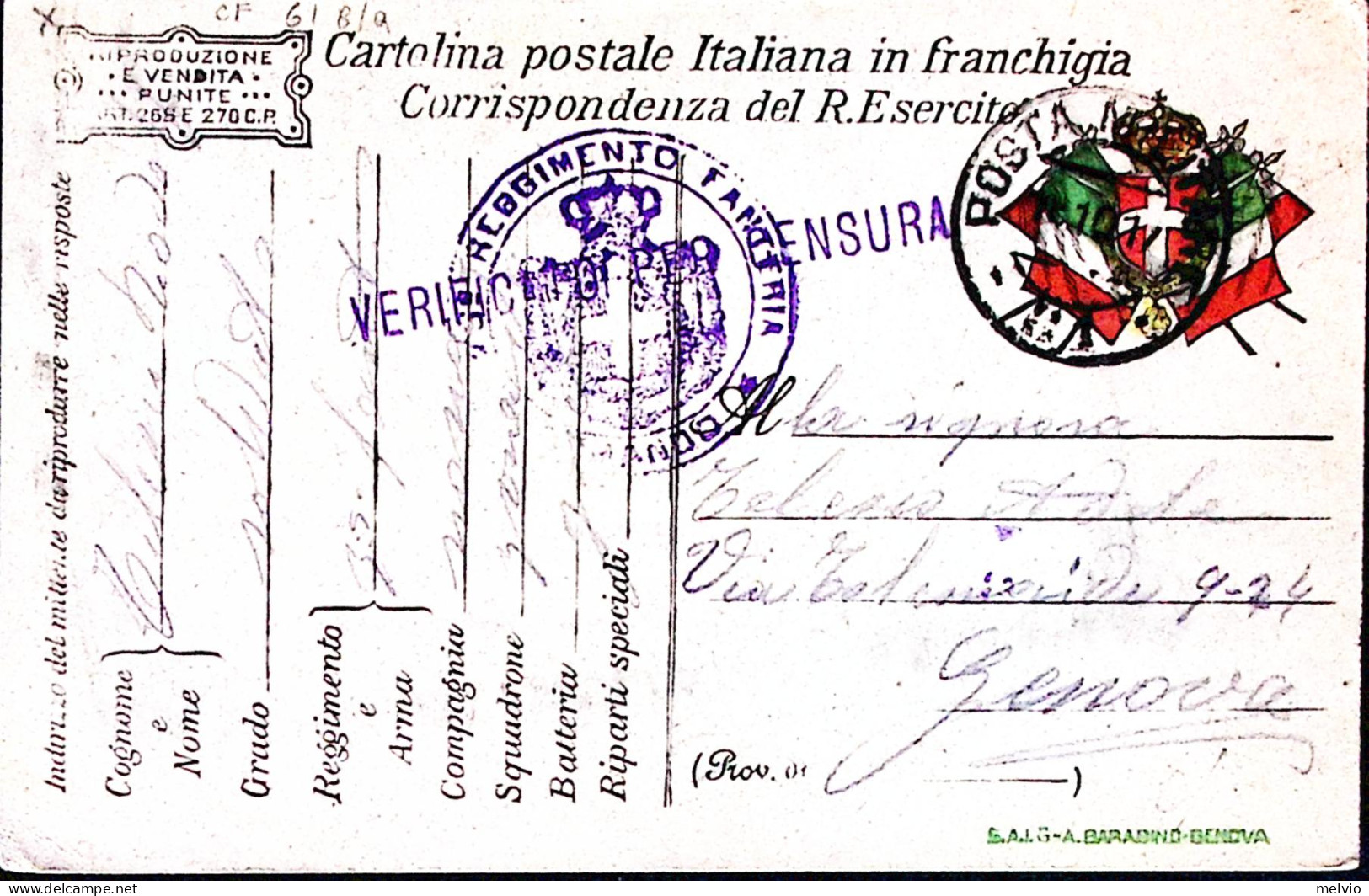1917-Posta Militare/81 C.2 (18.10) Su Cartolina Franchigia - Guerre 1914-18