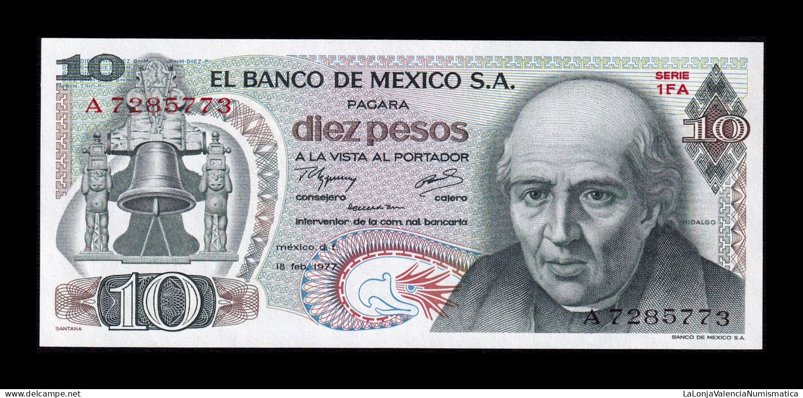 México 10 Pesos 1977 Pick 63i Serie 1FA Sc Unc - México