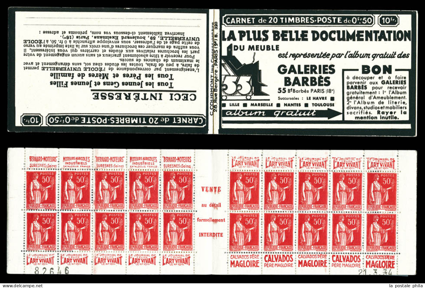 ** N°283-C25, Série 320-A Pap Blanc, BARBES LE HAVRE Et EU, Daté Du 21.3.34. TTB (certificat)  Qualité: ** - Vecchi : 1906-1965