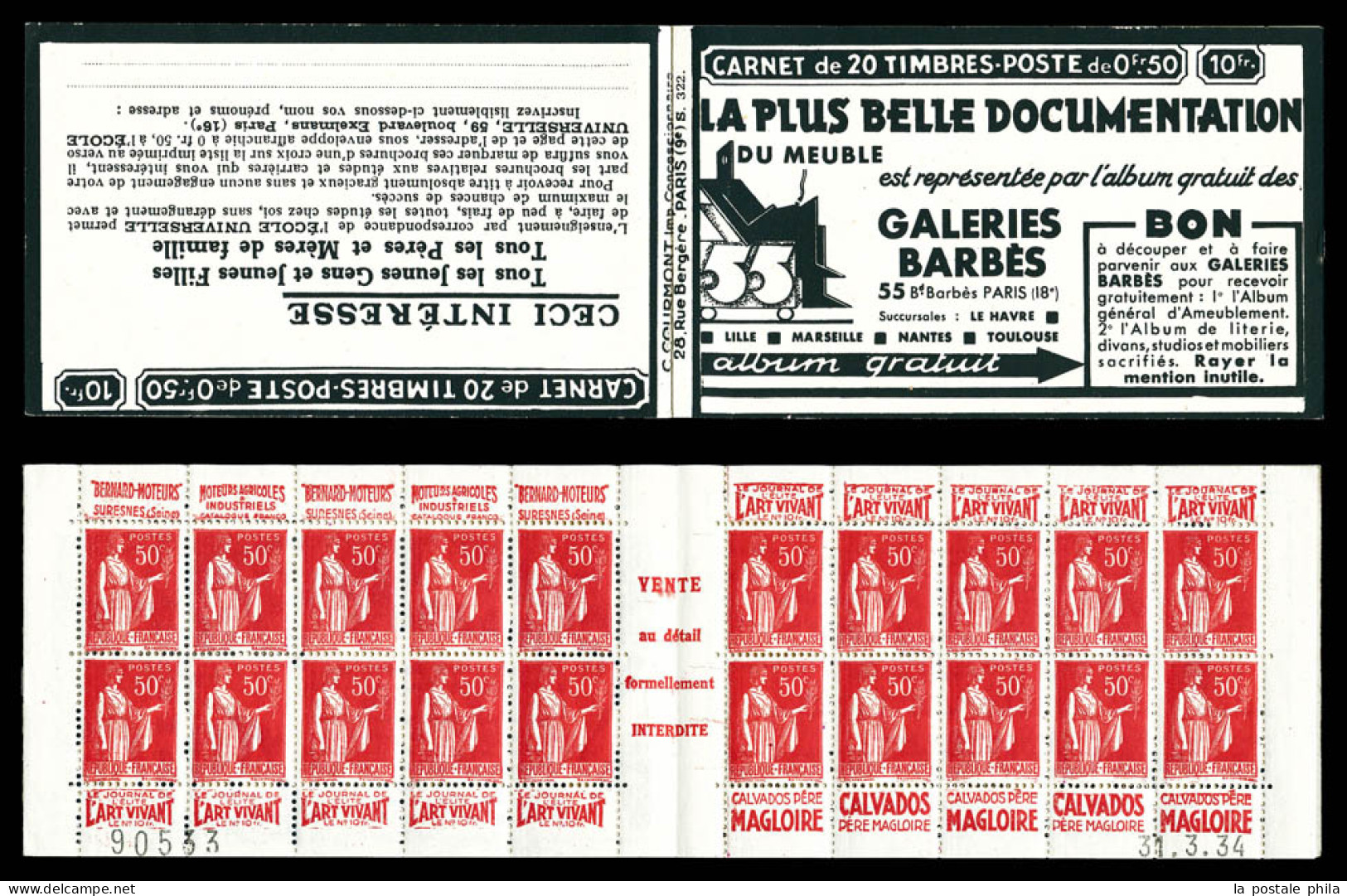 ** N°283-C25, Série 322 A Papier Blanc, GALERIE BARBES Et EU, Daté Du 31.3.34, TTB  Qualité: ** - Oude : 1906-1965