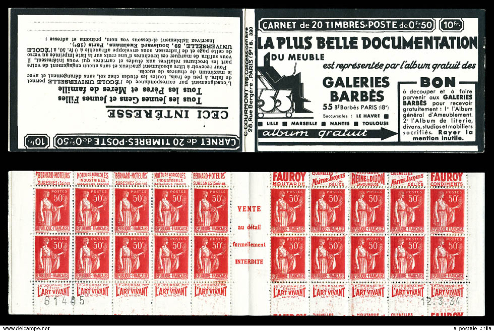 ** N°283-C28, Série 320-A, Papier Blanc, BARBES LE HAVRE Et EU, Daté Du 12.3.34. TTB  Qualité: ** - Anciens : 1906-1965