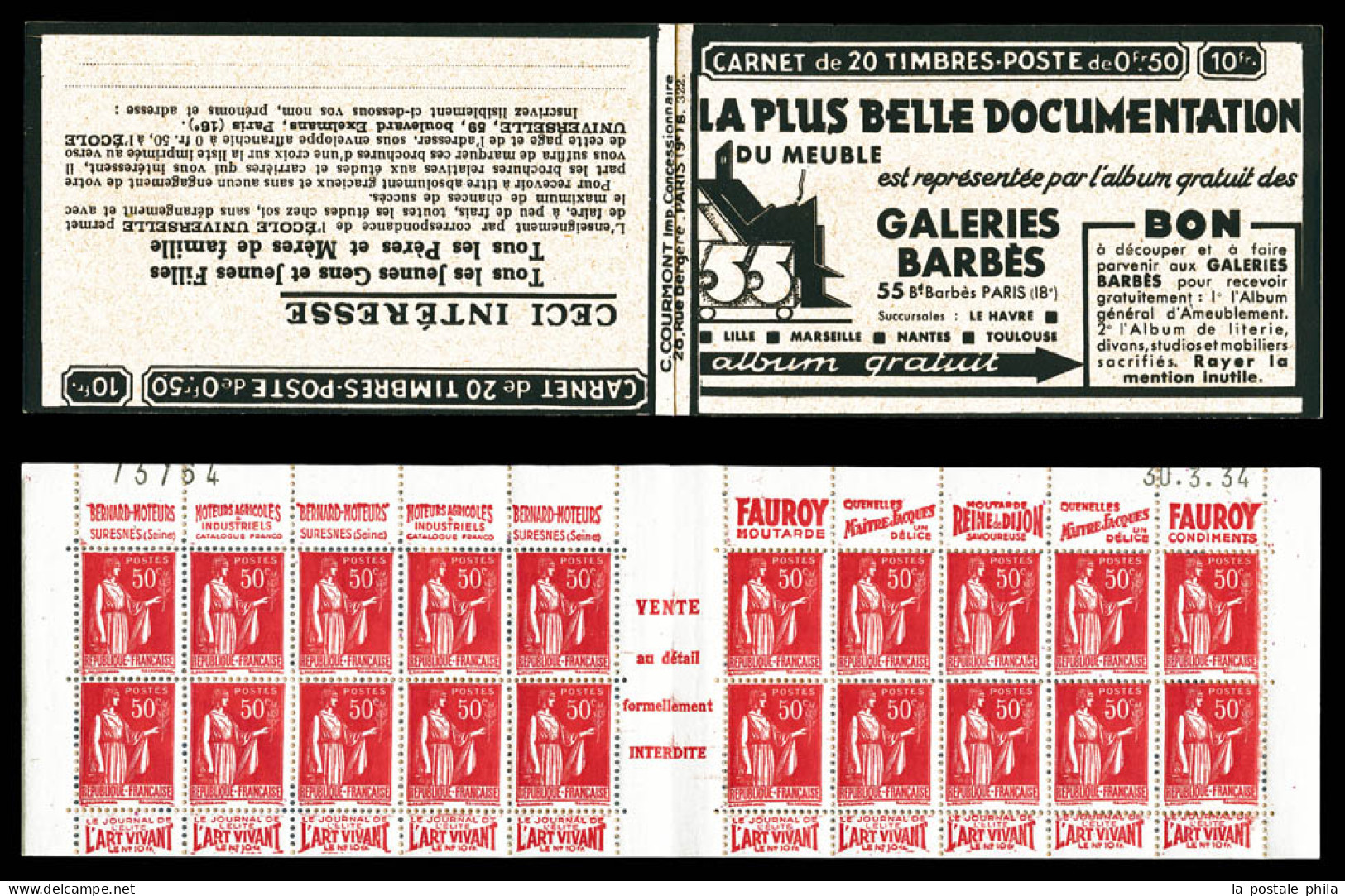 ** N°283-C28, Série 322-B, Papier Rose, BARBES Et EU, Daté Du 30.3.34. TTB  Qualité: ** - Vecchi : 1906-1965