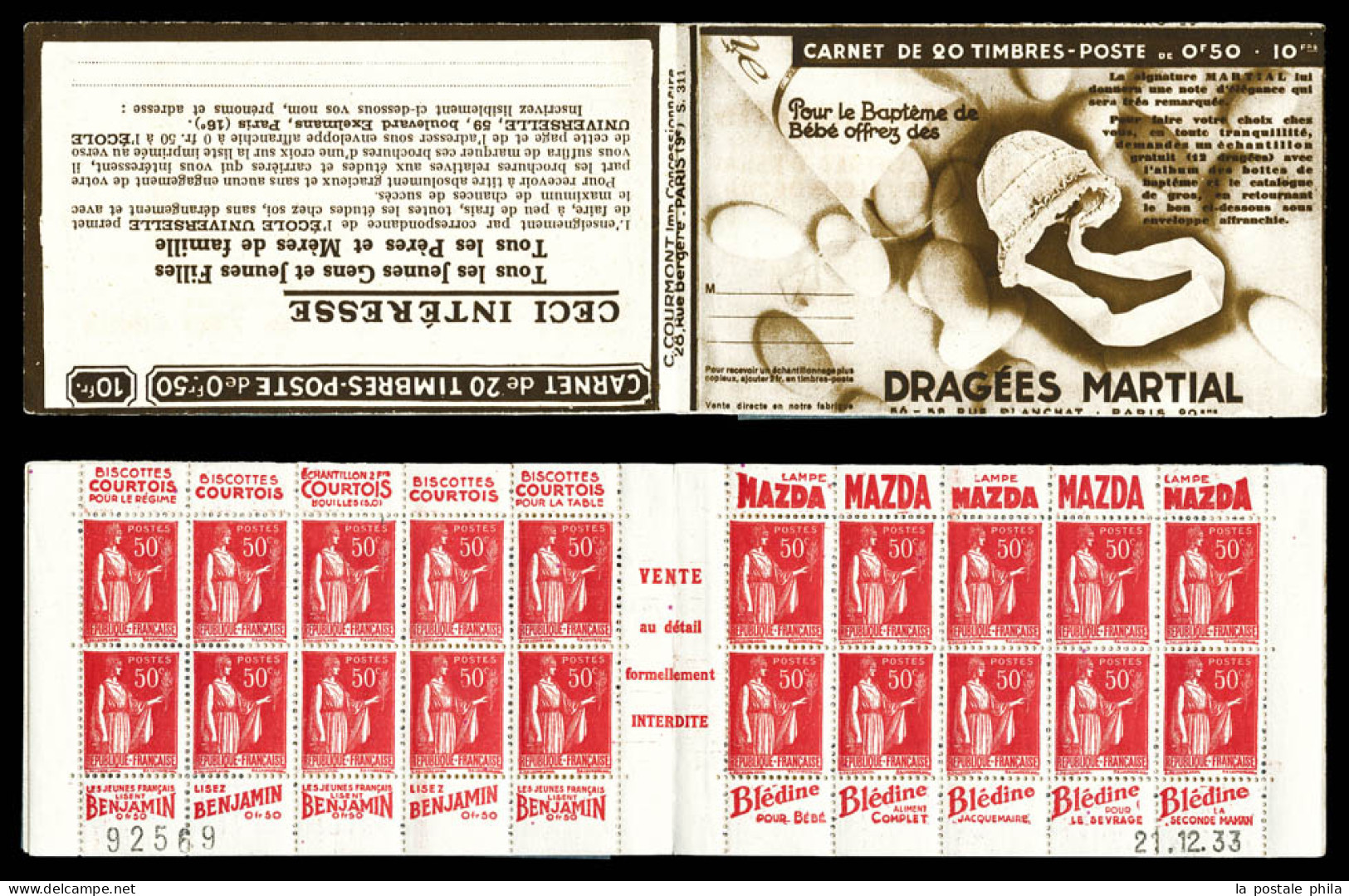 ** N°283-C31, Série 311-B, DRAGEES MARTIAL Et EU, Daté Du 21.12.33. SUP  Qualité: ** - Alte : 1906-1965