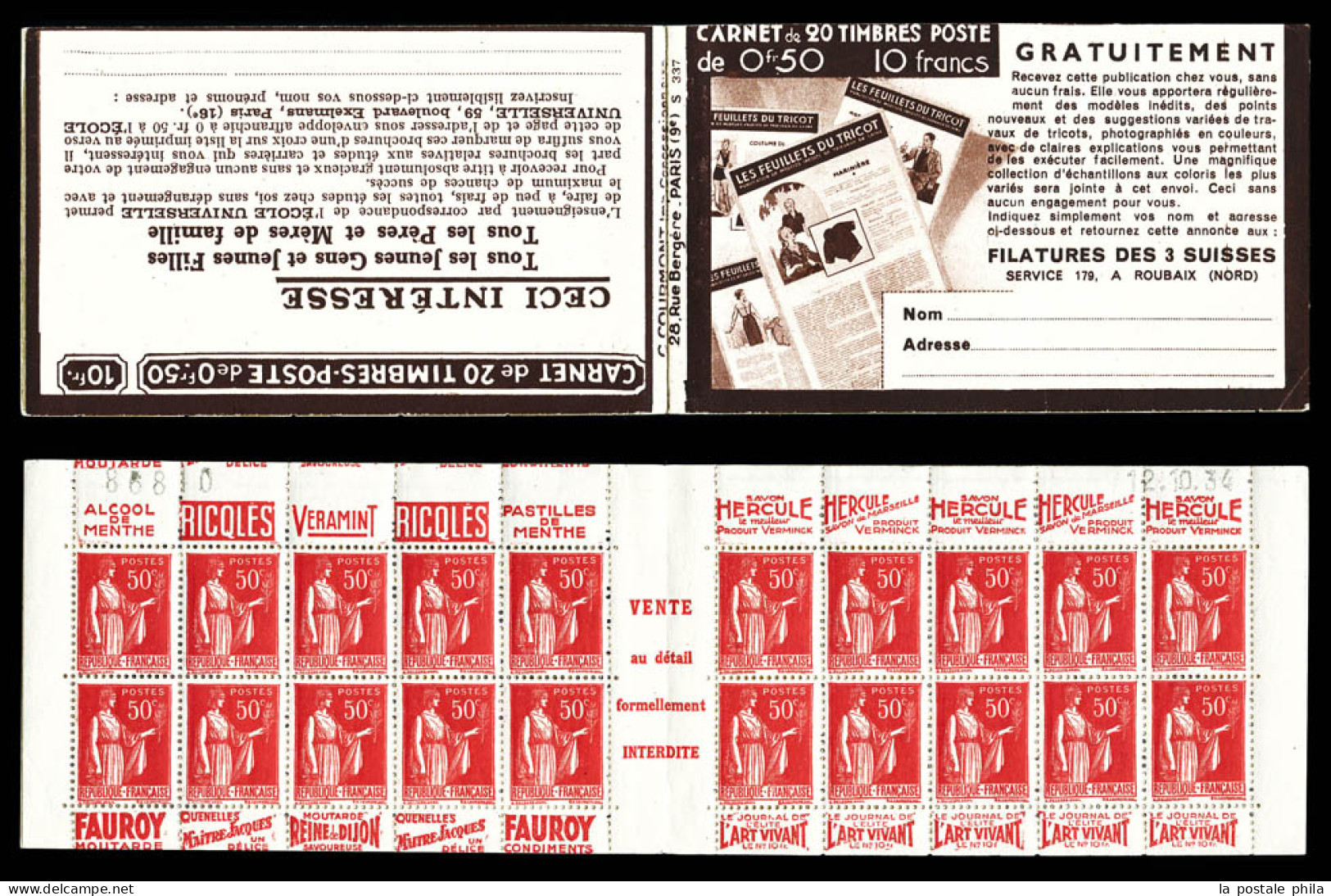 ** N°283-C41, Série 337, FILATURES DES 3 SUISSES Et EU, Daté Du 12.10.34. TB  Qualité: ** - Anciens : 1906-1965