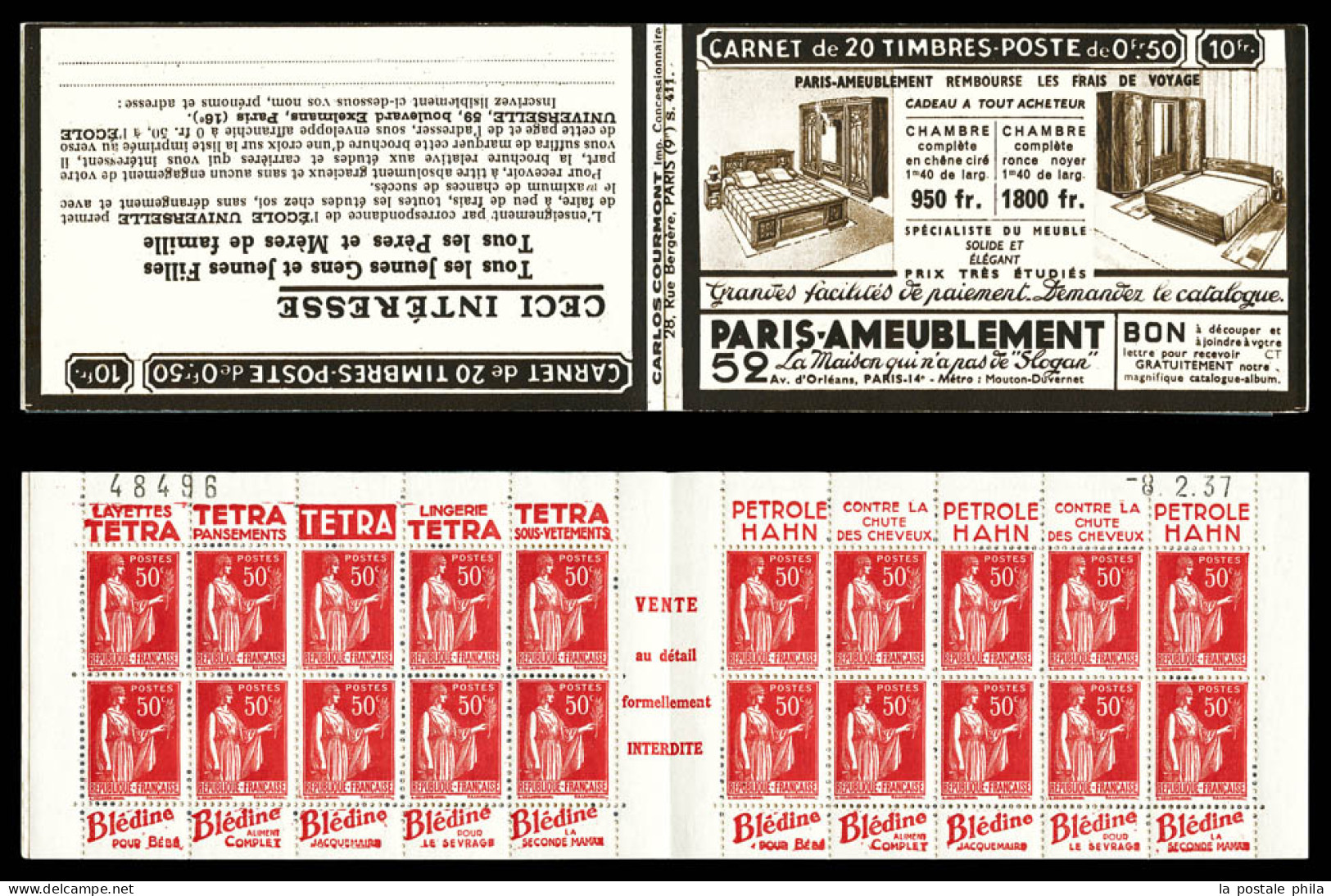 ** N°283-C67, SUITE ROYALE: Séries 411 Et 412 Numérotées 48497 Et 48496, Les Deux Carnets Daté Du 8.2.37, Représentés Da - Vecchi : 1906-1965