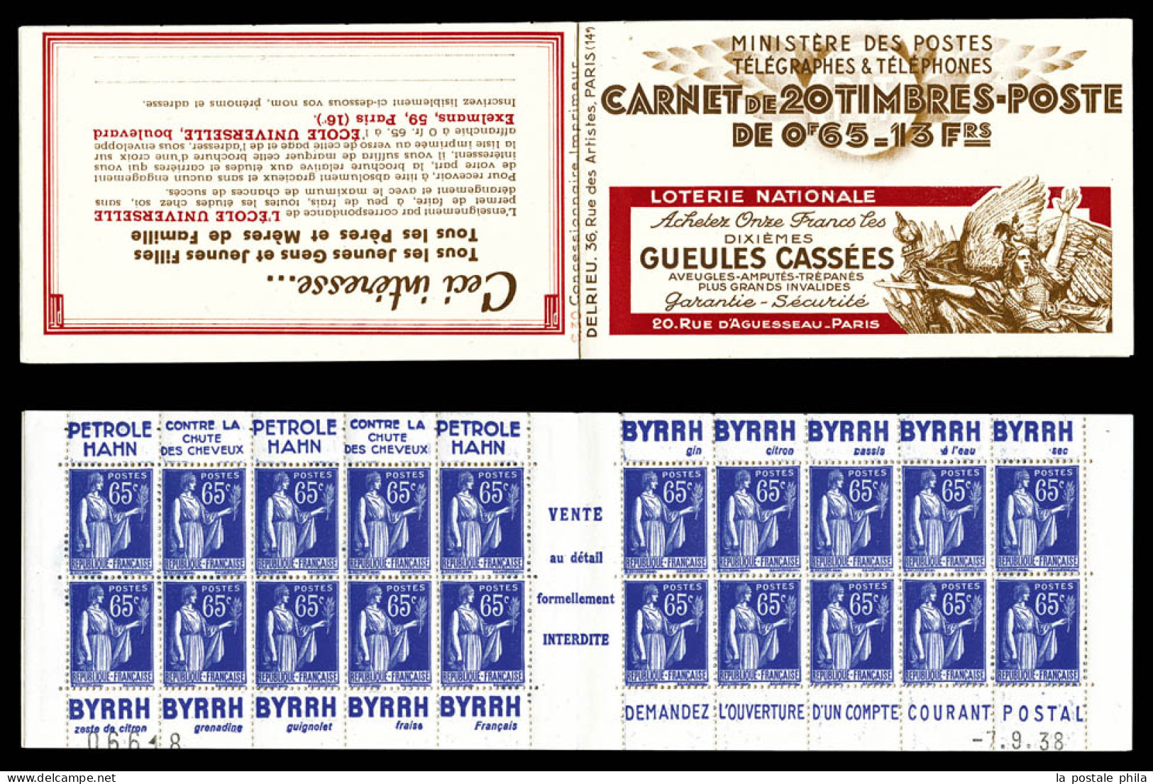 ** N°365-C5, Série 39, GUEULES CASSEES Et EU, Daté Du 7.9.38. TTB  Qualité: ** - Oude : 1906-1965