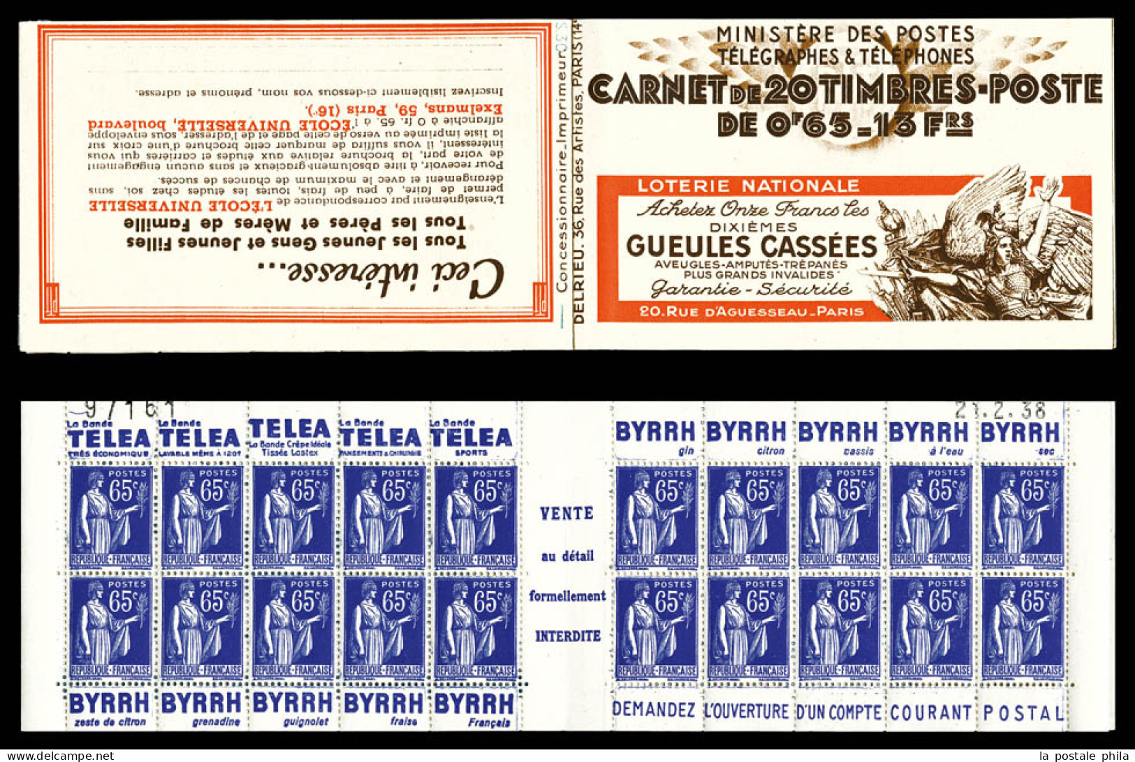 ** N°365-C13, Série 30, LOTERIE NATIONALE GUEULES CASSEES Et EU, Daté Du 21.2.38. TTB  Qualité: ** - Anciens : 1906-1965