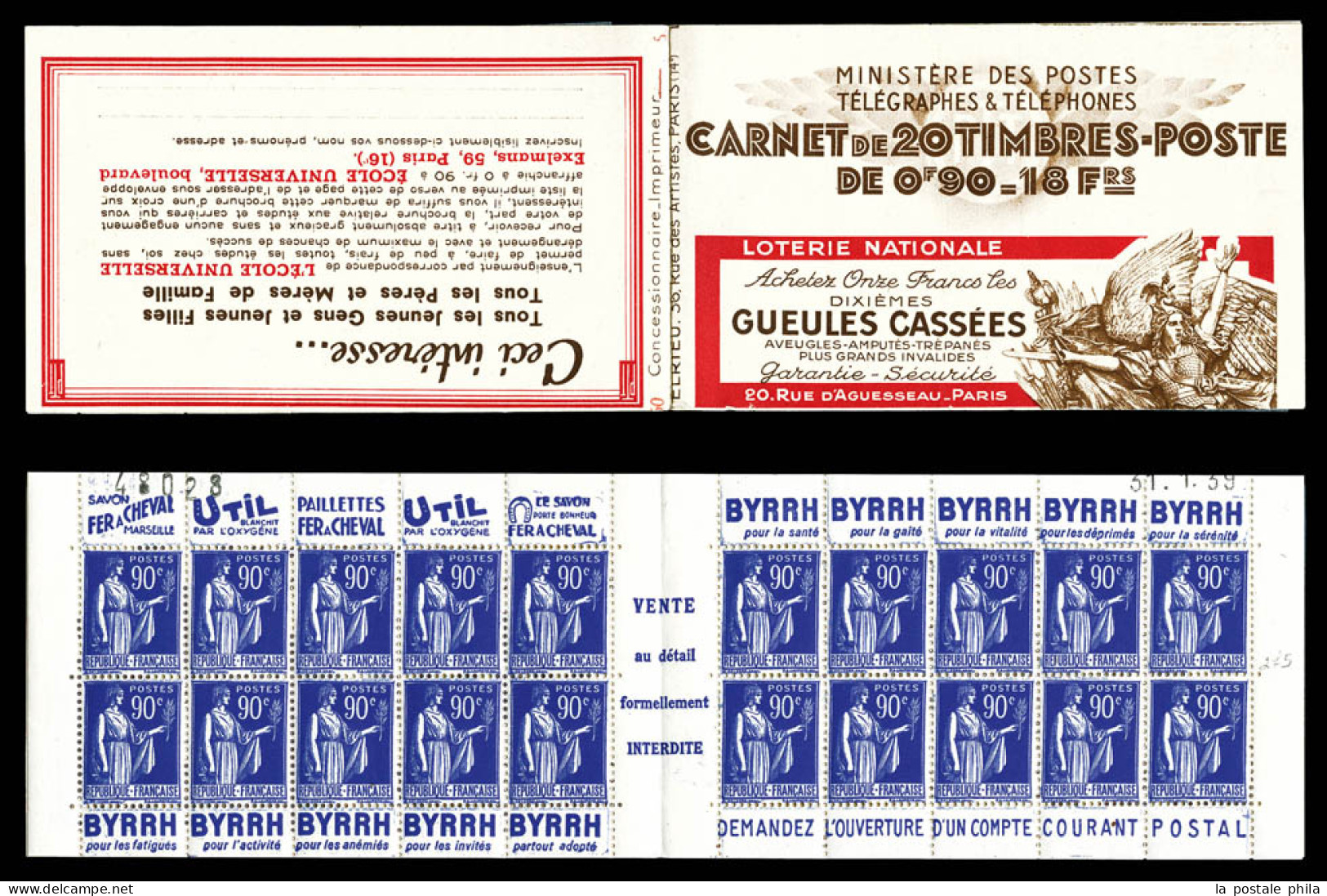 ** N°368-C1, Série 50, GUEULES CASSEES Et EU, Daté Du 31.1.39, TTB  Qualité: ** - Old : 1906-1965