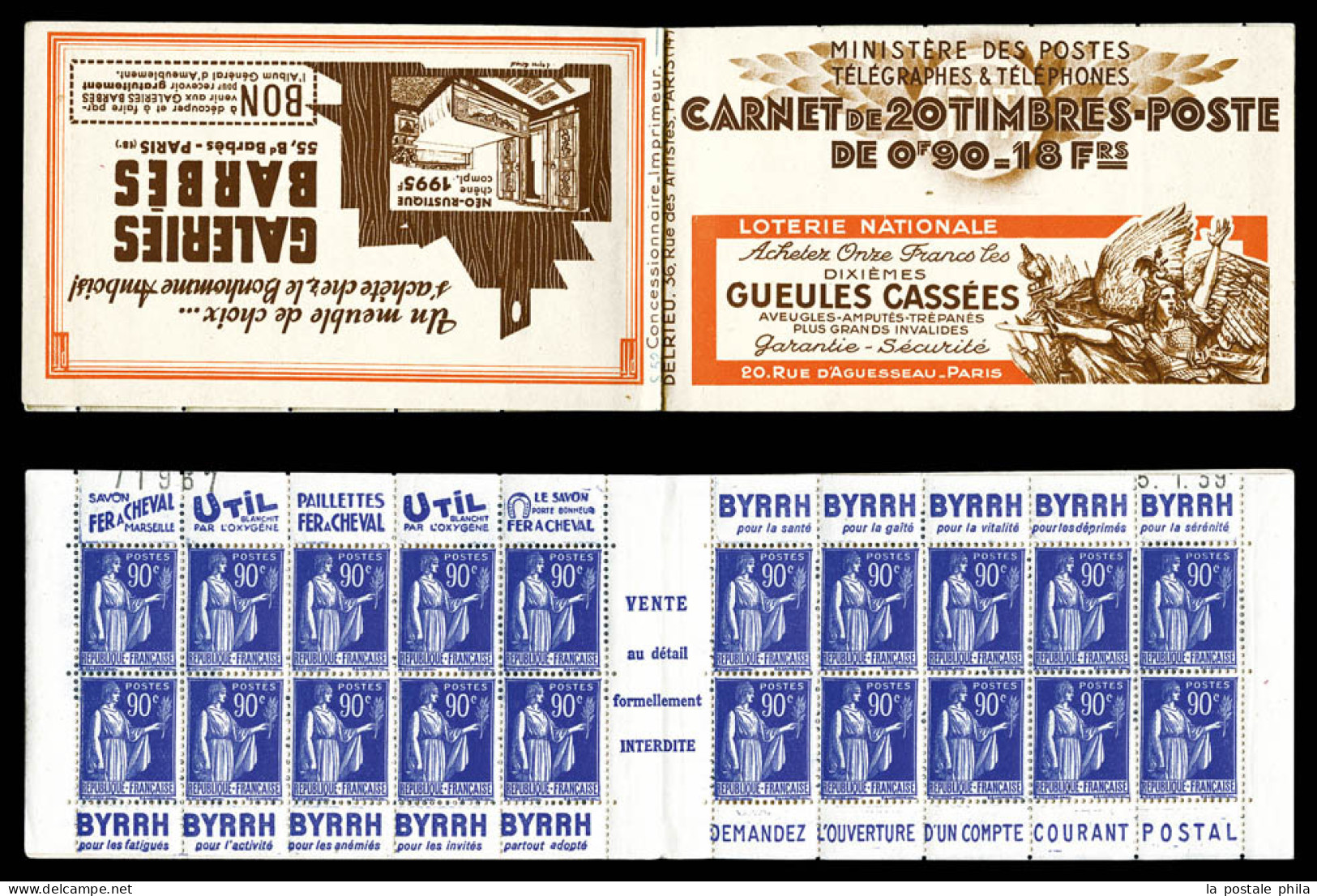 ** N°368-C1, Série 52, GUEULES CASSEES Et GALERIES BARBES, Daté Du 5.7.39, TTB  Qualité: ** - Alte : 1906-1965