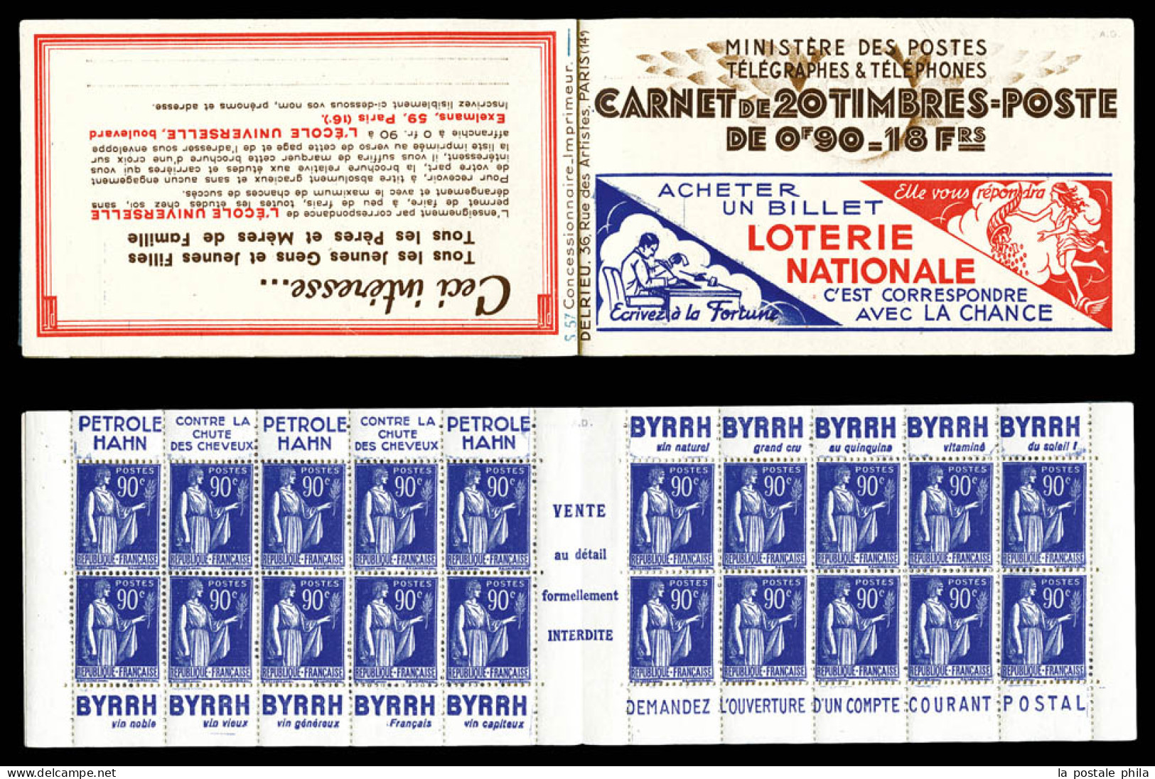 ** N°368-C2, Série 57-A, LOTERIE NATIONALE Et EU, TB  Qualité: ** - Alte : 1906-1965