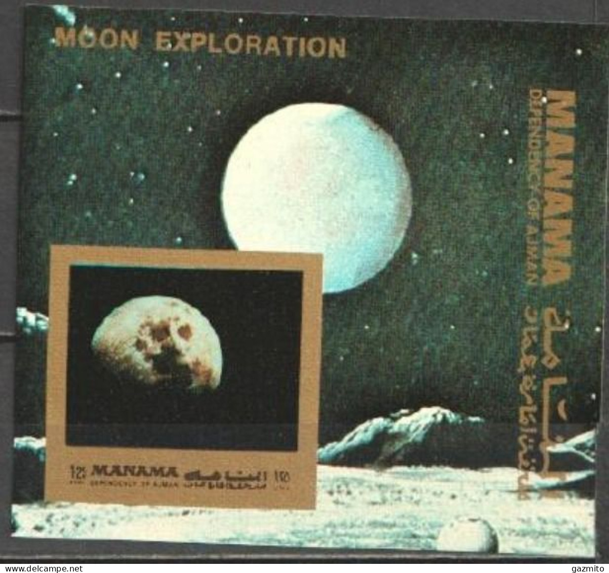 Manama 1972, Space, Moon Exploration, Block IMPERFORATED - Asia