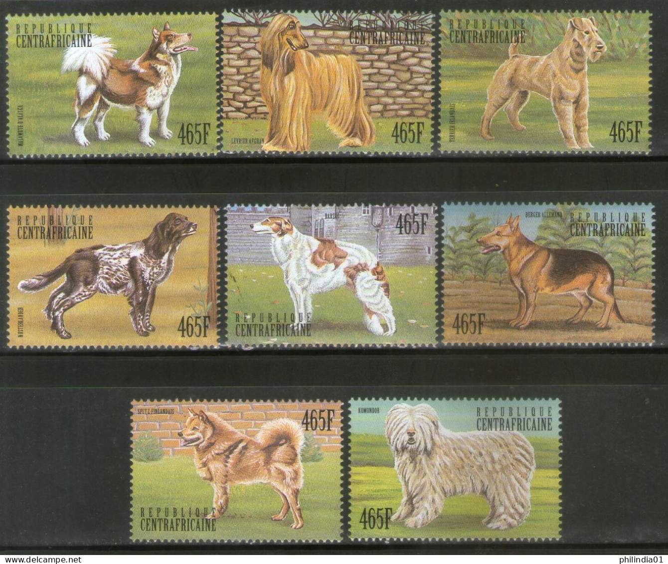 Central African Rep. 1999 Dogs Pet Animals Sc 1284 8v MNH # 449 - Chiens