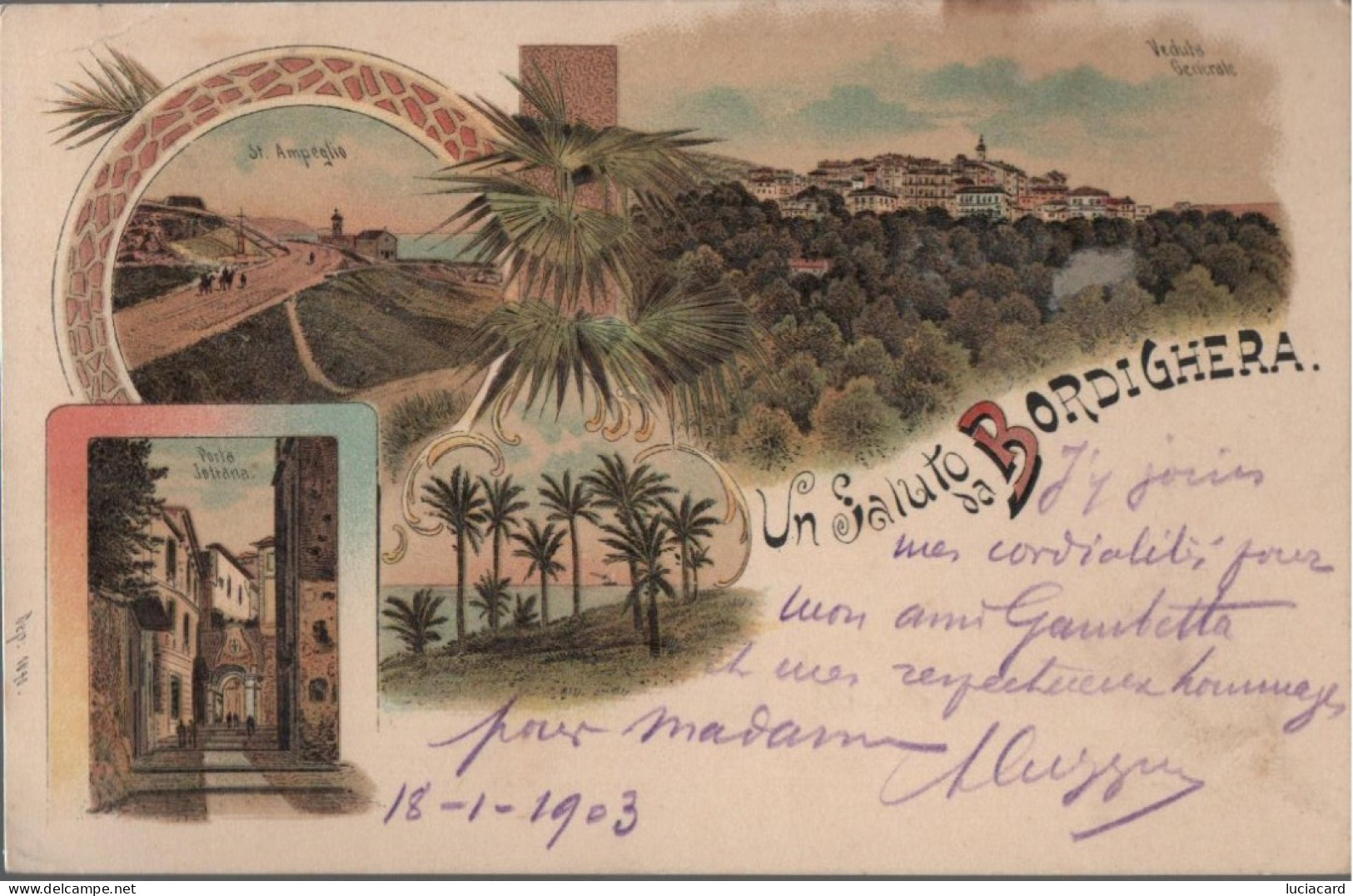 UN SALUTO DA BORDIGHERA 1903 - Imperia