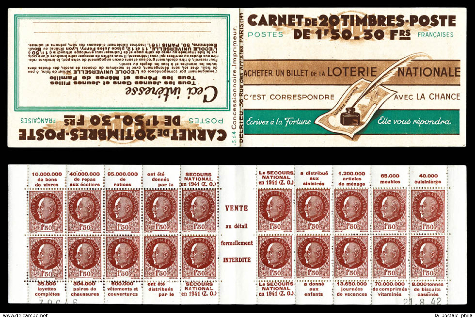 ** N°517-C2, Série 64, LOTERIE NATIONALE Et EU, Daté Du 21.8.42. TB  Qualité: ** - Vecchi : 1906-1965