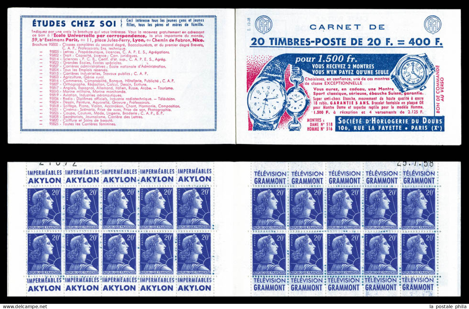 ** N°1011B-C4, Série 12-58, HORLOGERIE DU DOUBS Et EU, Daté Du 25.7.58. TB  Qualité: ** - Vecchi : 1906-1965