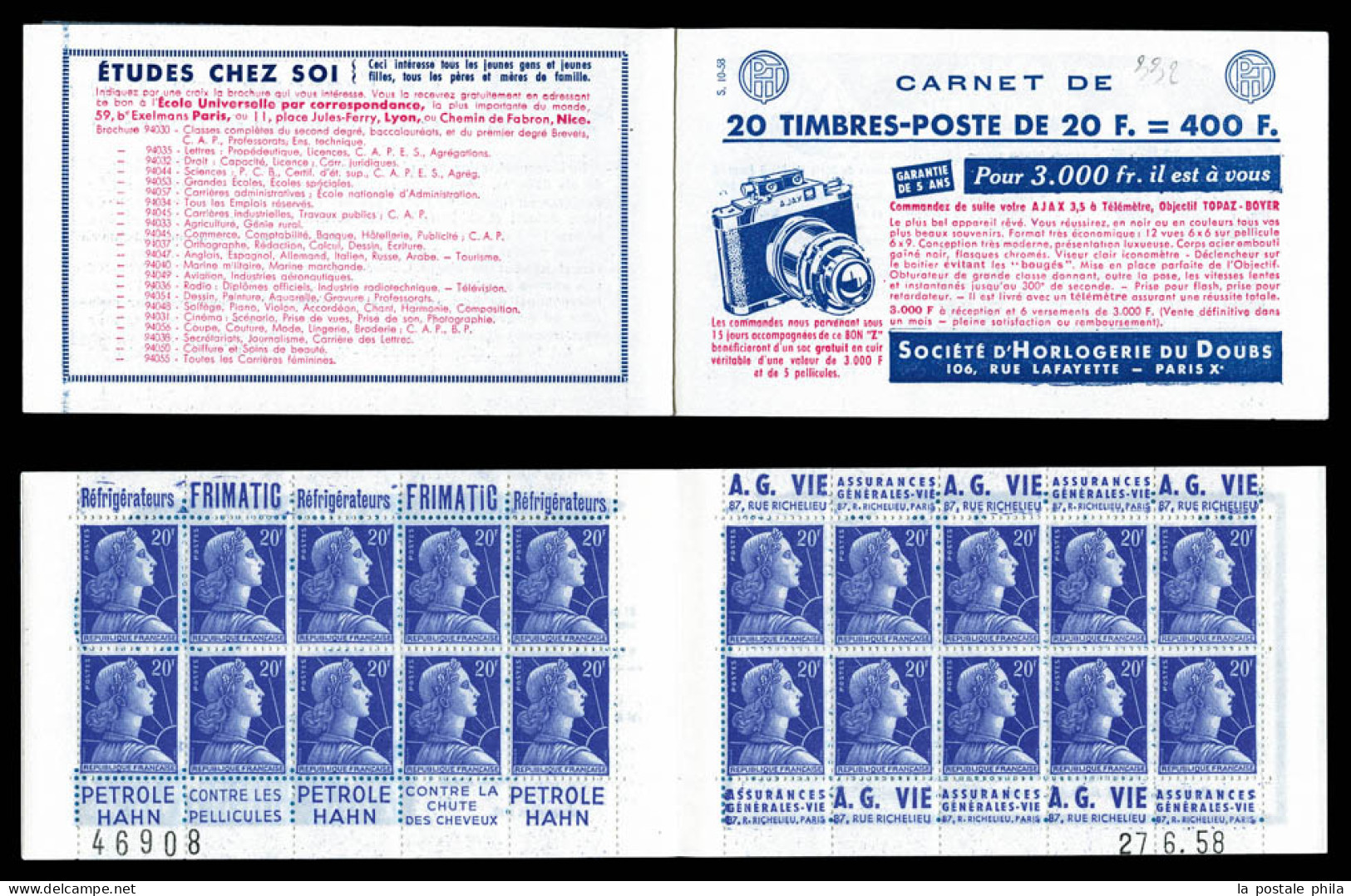 ** N°1011B-C12, Série 10-58, HORLOGERIE DU DOUBS Et EU, 'I' Cassé (case 4). SUP. R.  Qualité: ** - Anciens : 1906-1965