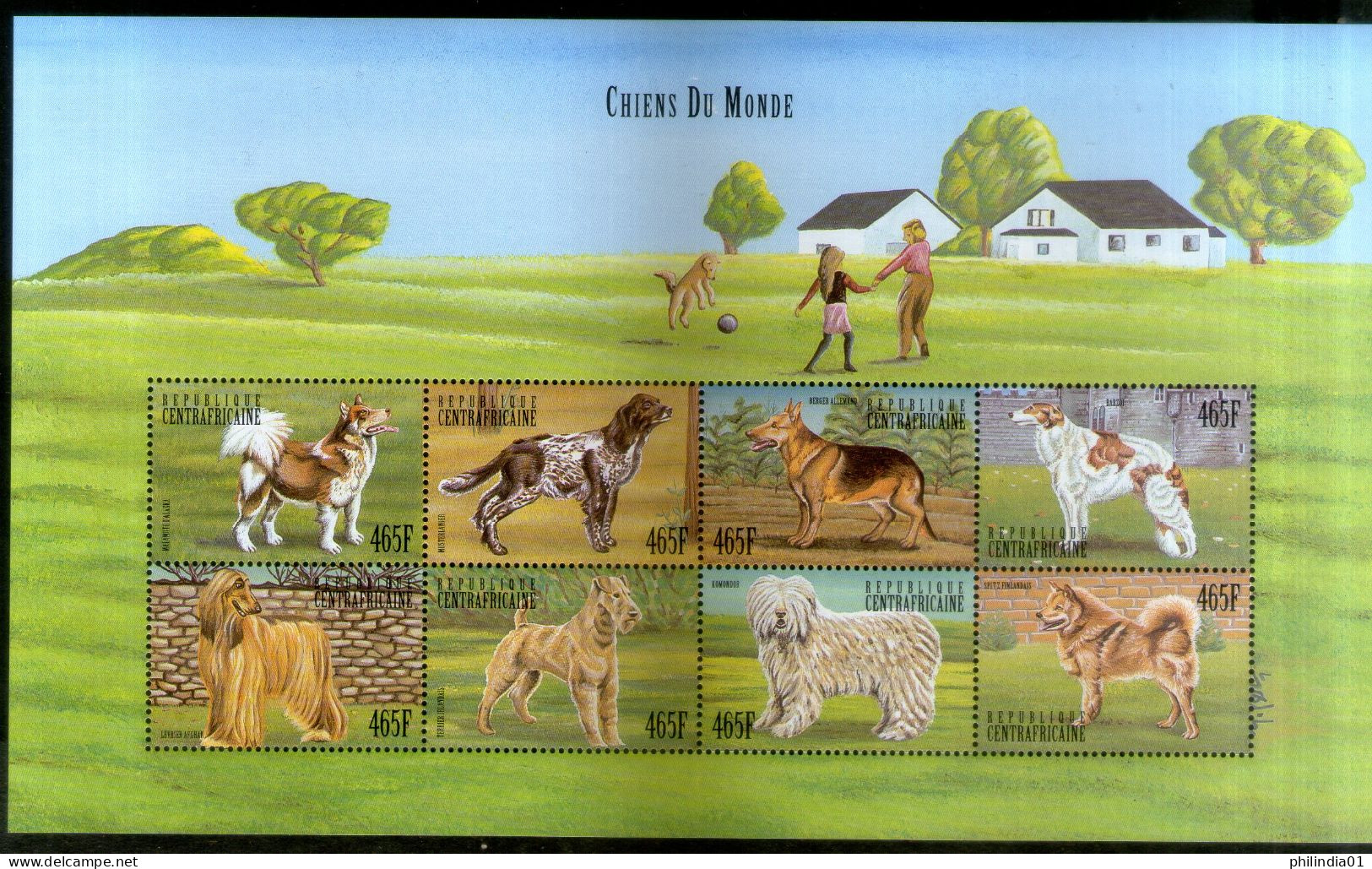 Central African Rep. 1999 Dogs Pet Animals Sc 1284 Sheetlet MNH # 19158 - Hunde