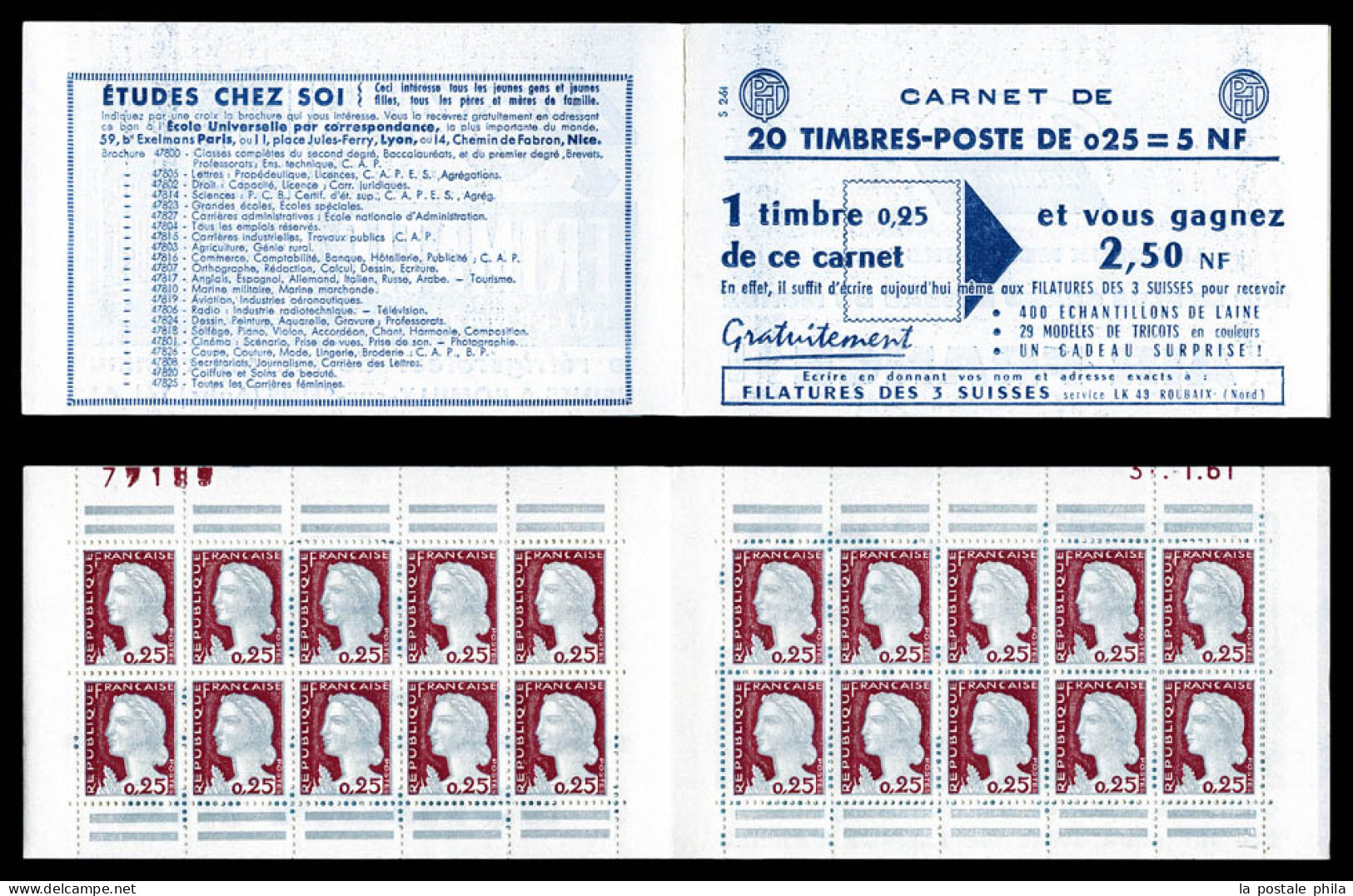 ** N°1263-C3, Série 2-61, LES 3 SUISSES Et EU, Daté Du 3/1/61, TB  Qualité: ** - Alte : 1906-1965