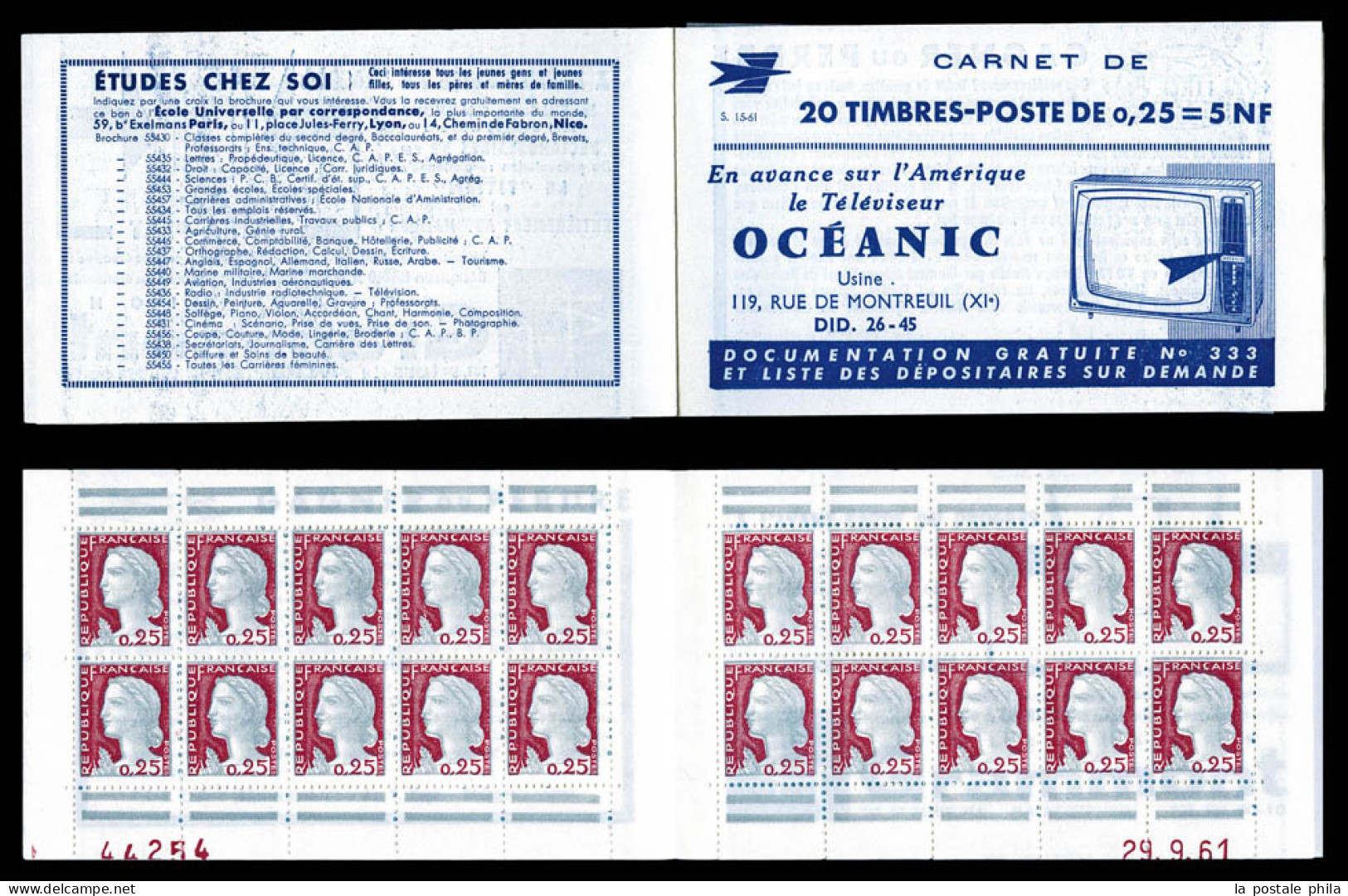 ** N°1263-C3, Série 15-61, OCEANIC Et EU, Daté Du 29.9.61 TB  Qualité: ** - Anciens : 1906-1965