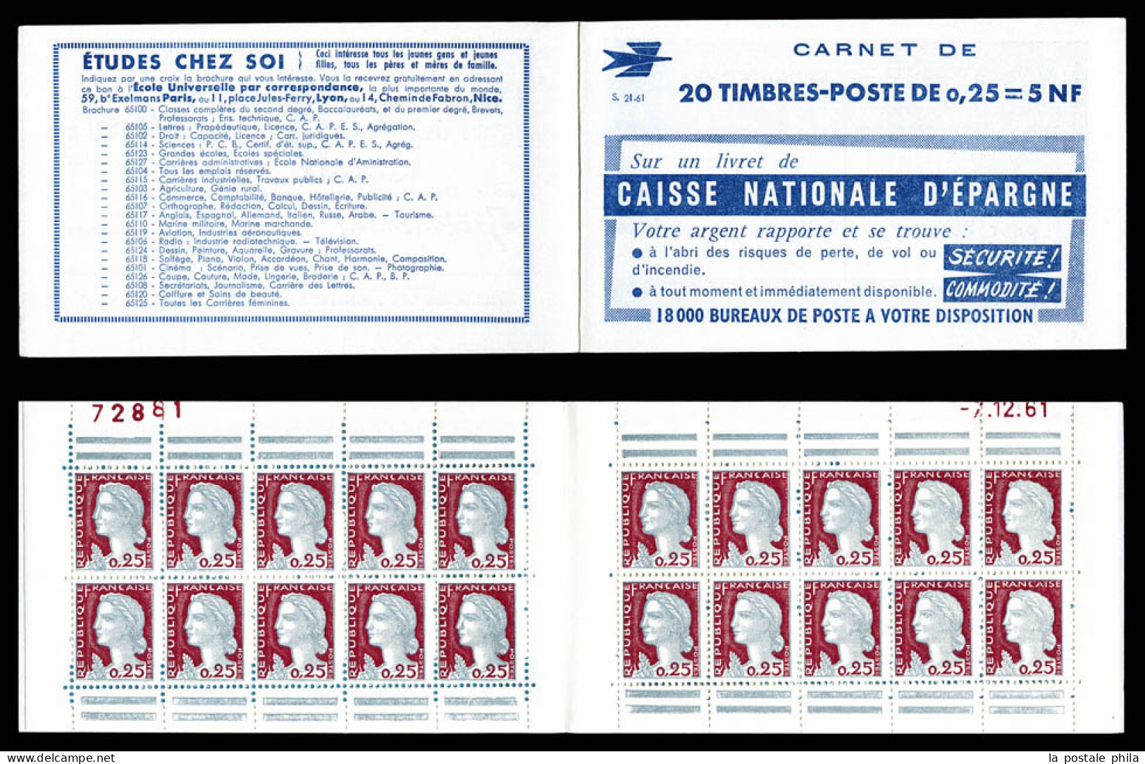 ** N°1263-C3, Série 21-61, CAISSE D'EPARGNE Et EU, Daté Du 7.12.61, TB  Qualité: ** - Alte : 1906-1965