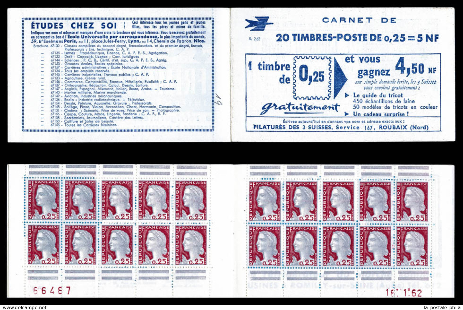 ** N°1263-C3, Série 2-62, LES 3 SUISSES Et EU, Daté Du 16.1.62, TB  Qualité: ** - Anciens : 1906-1965