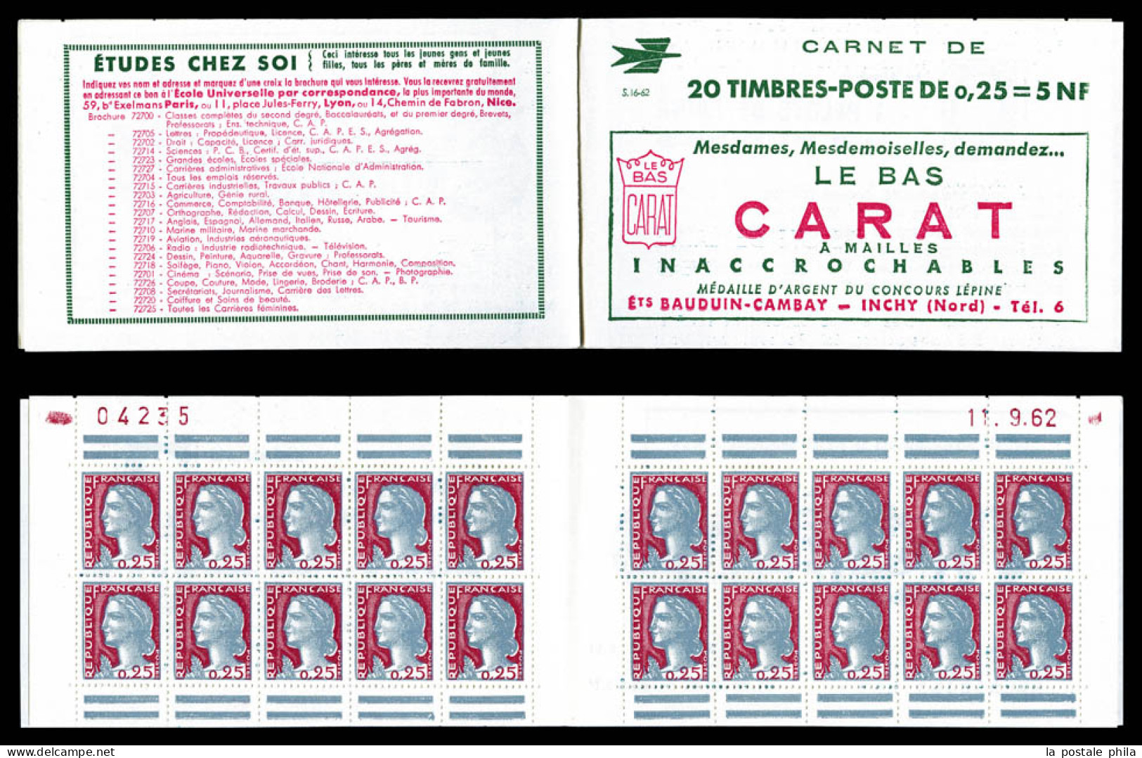 ** N°1263-C3, Série 16-62, LE BAS CARAT Et EU, Daté Du 11.9.62, TB  Qualité: ** - Alte : 1906-1965