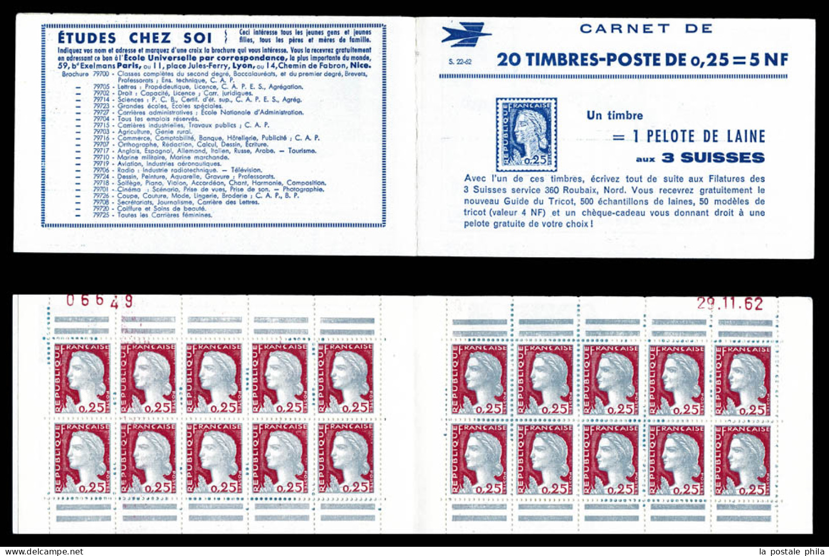 ** N°1263-C3, Série 22-62, 3 SUISSES Et EU, Daté Du 29.11.62. TTB  Qualité: ** - Alte : 1906-1965