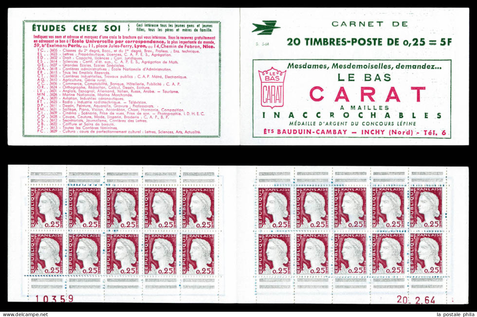 ** N°1263-C3, Série 5-64, LE BAS CARAT Et EU, Daté Du 20.2.64, TB  Qualité: ** - Antiguos: 1906-1965