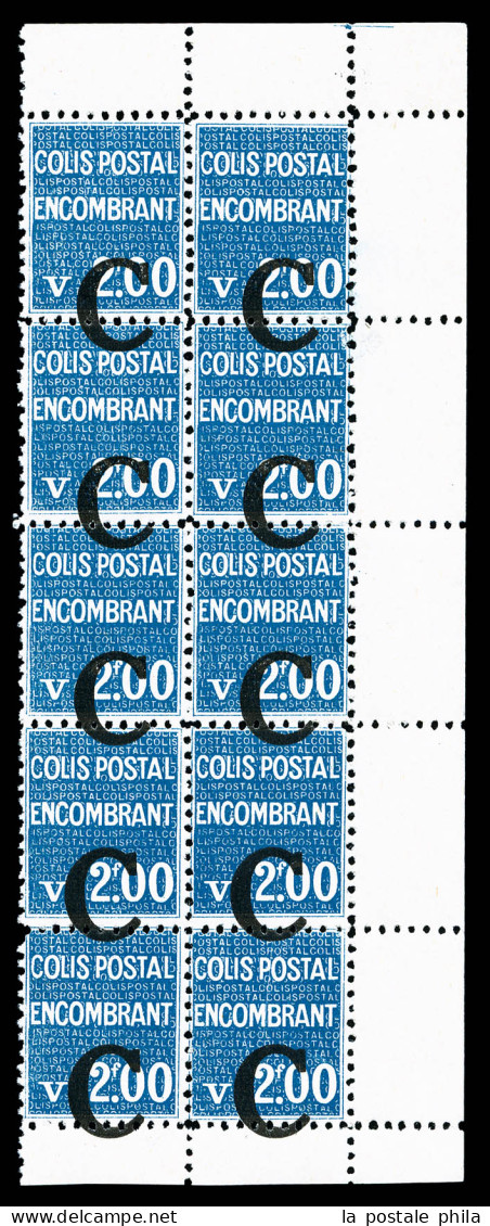 ** N°118, 2F Bleu, Surcharge à Cheval Sur Bloc De 10 Exemplaires, Fraîcheur Postale. SUP (signé/certificat)  Qualité: ** - Ungebraucht