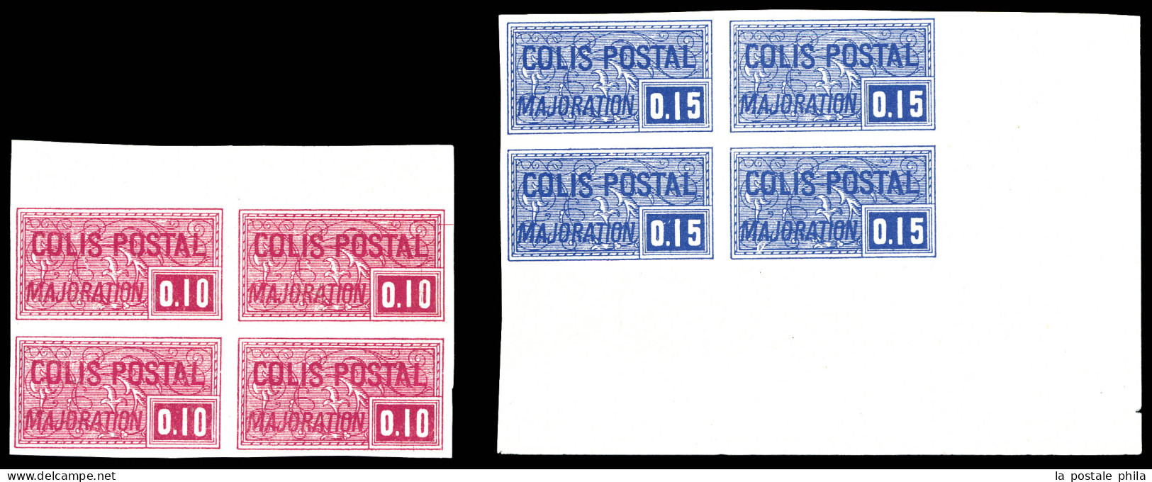 ** N°156a/57a, 10c Lilas-rose Et 15c Outremer, Les 2 Valeurs En Bd4 Non Dentelé Bdf (n°157 1ex*). TTB (certificat)  Qual - Nuevos