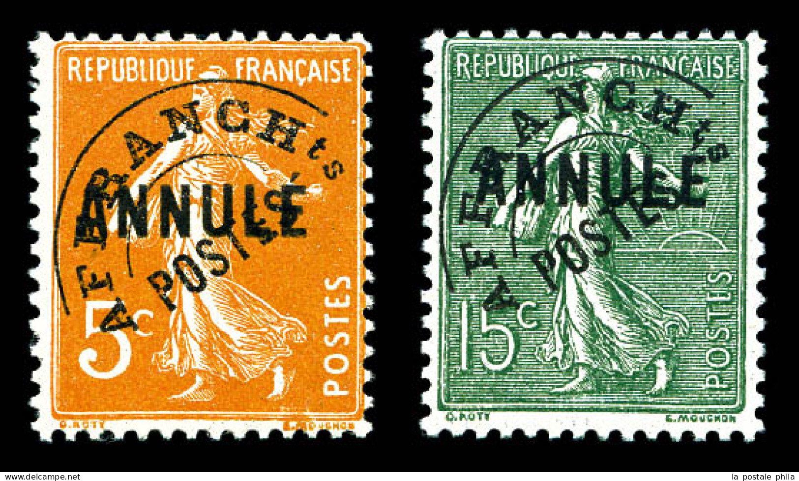 ** N°45/50-CI 1, Semeuses 15c Vert Et 5c Orange Surchargées 'ANNULE', Les 2 Valeurs SUP  Qualité: **  Cote: 325 Euros - Cours D'Instruction