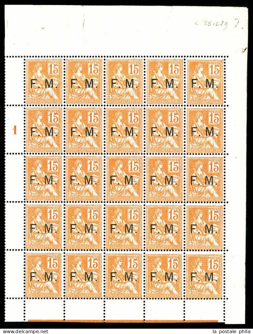 ** N°1, 15c Mouchon Surchargé En Panneau Complet De 25 Exemplaires Millésime '1'. Fraicheur Postale. SUPERBE. R.R (signé - War Stamps