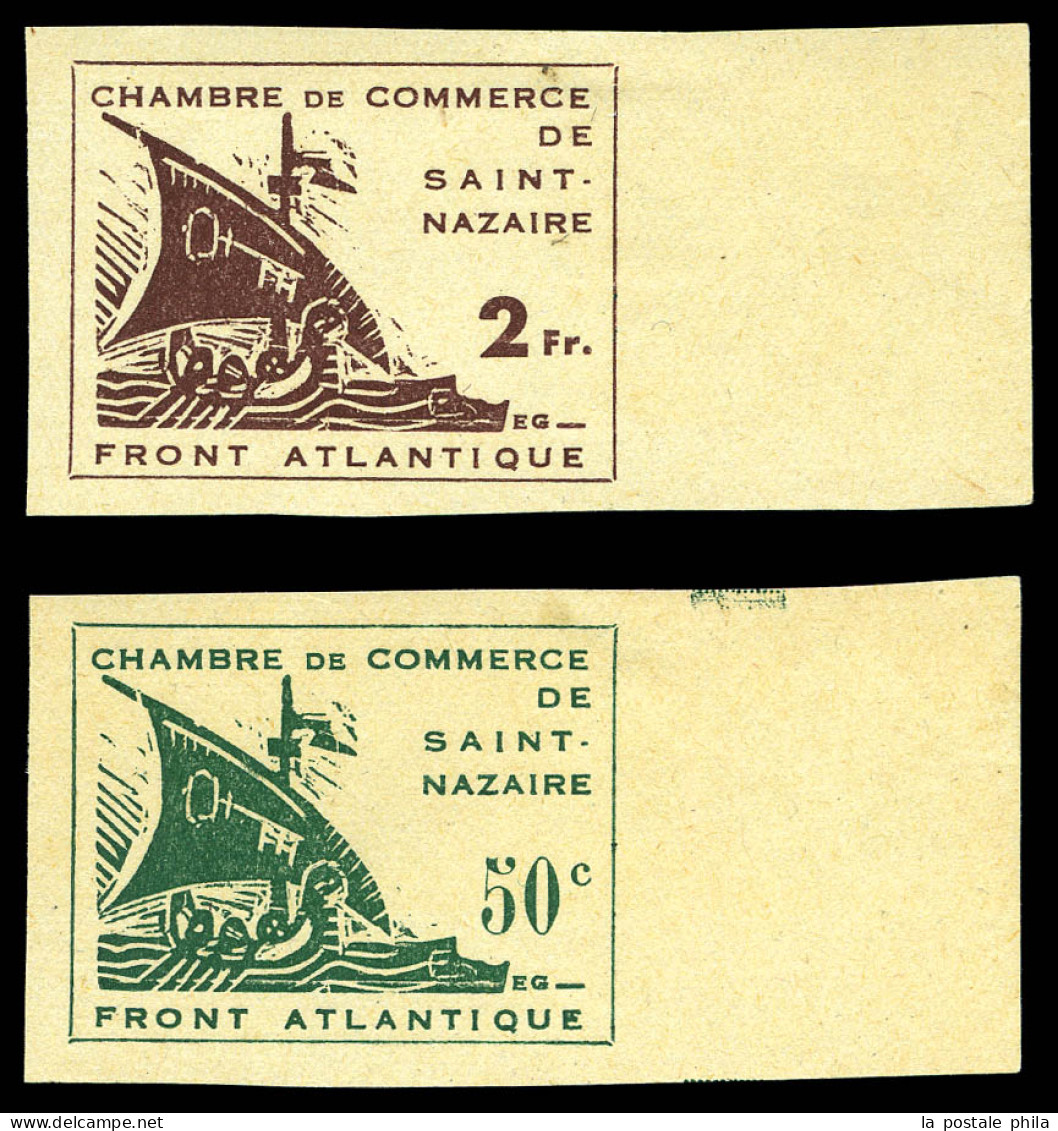 (*) N°8/9, Paire St Nazaire NON DENTELEE, Bord De Feuille Latéral. SUP (signés Scheller/certificat)  Qualité: (*)  Cote: - Guerre (timbres De)