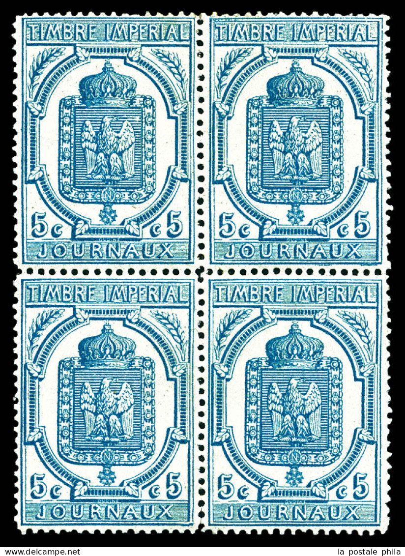 * N°11, 5c Bleu En Bloc De Quatre, Fraîcheur Postale. SUPERBE. R.R. (signé Calves/certificats)  Qualité: *  Cote: 12000  - Newspapers