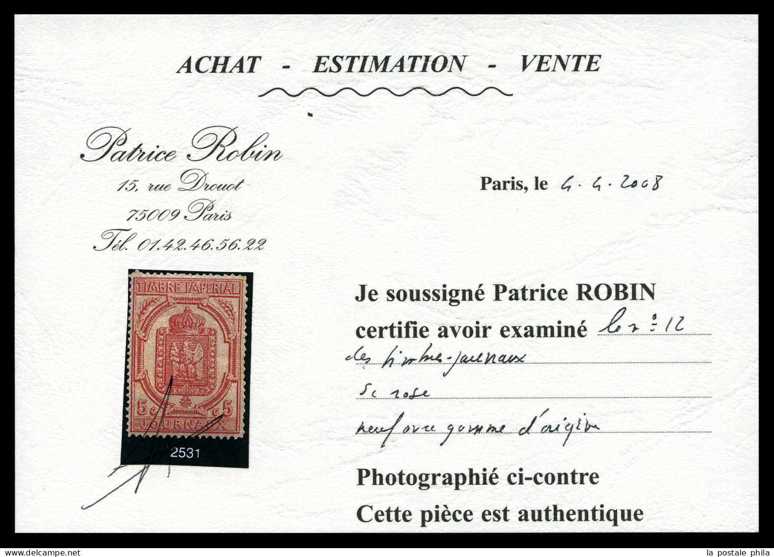 * N°12, 5c Rose, Très Frais. TB. R.R. (signé Brun/certificat)  Qualité: *  Cote: 3000 Euros - Kranten