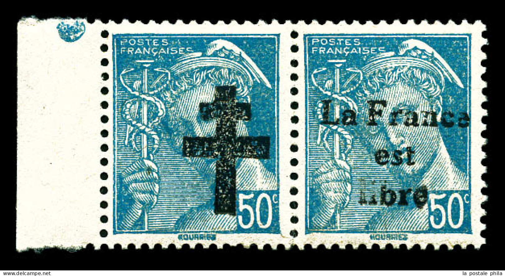 ** N°1, BOLOGNE (haute Marne), Dyptique 50c Turquoise, Bdf. TB (signé Mayer)  Qualité: **  Cote: 390 Euros - Libération