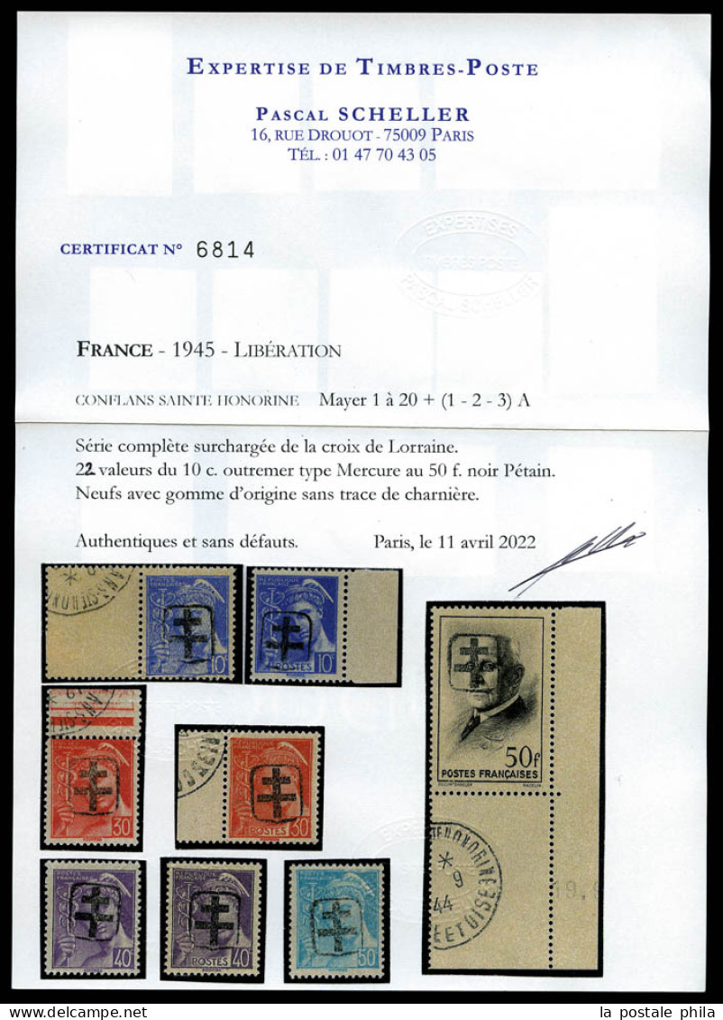 ** N°1/19, CONFLANS SAINTE HONORINE: Série Complète (avec Les A), Les 22 Valeurs SUPERBES. R.R. (signés Calves/certifica - Libération